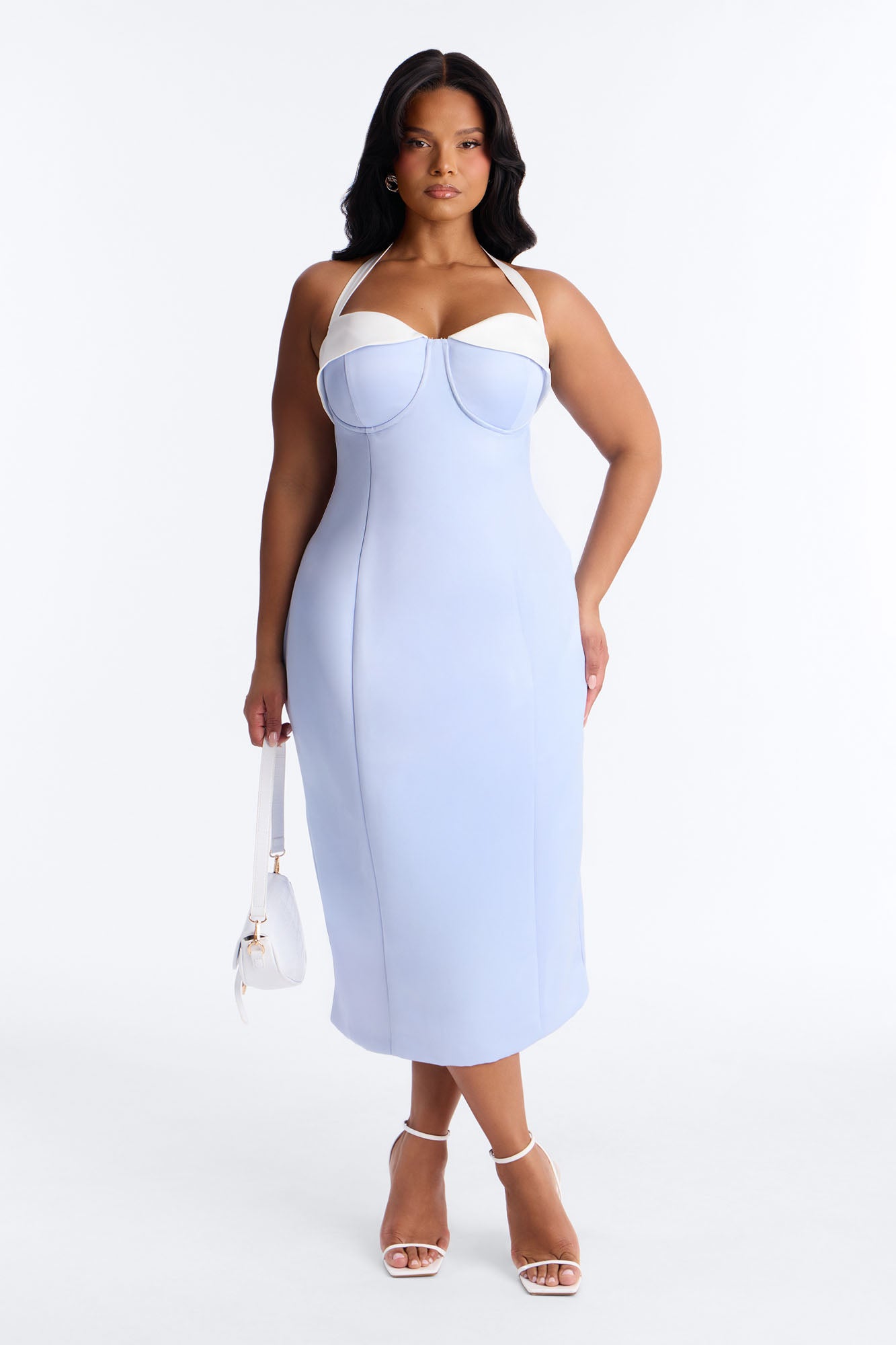 Sweetheart Satin Midi Dress - Blue/combo NEWFASHIONEDGE
