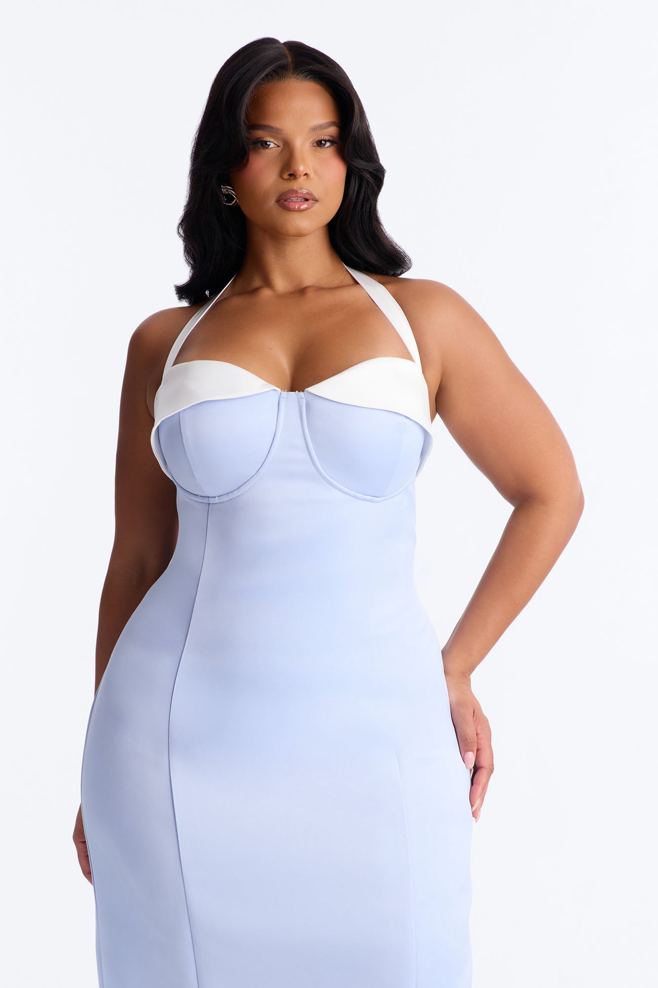 Sweetheart Satin Midi Dress - Blue/combo NEWFASHIONEDGE