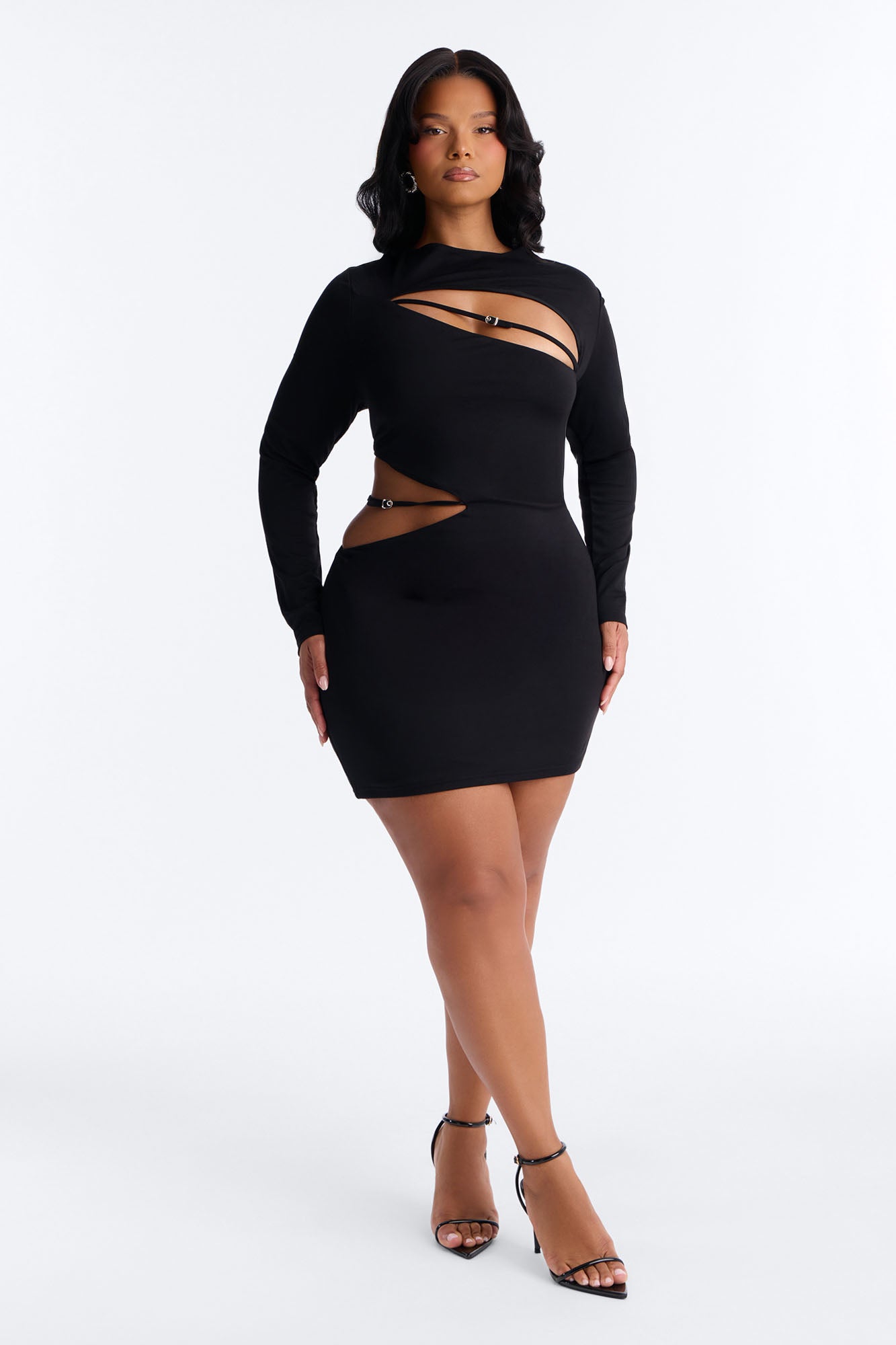 Rebel Ponte Long Sleeve Mini Dress - Black NEWFASHIONEDGE
