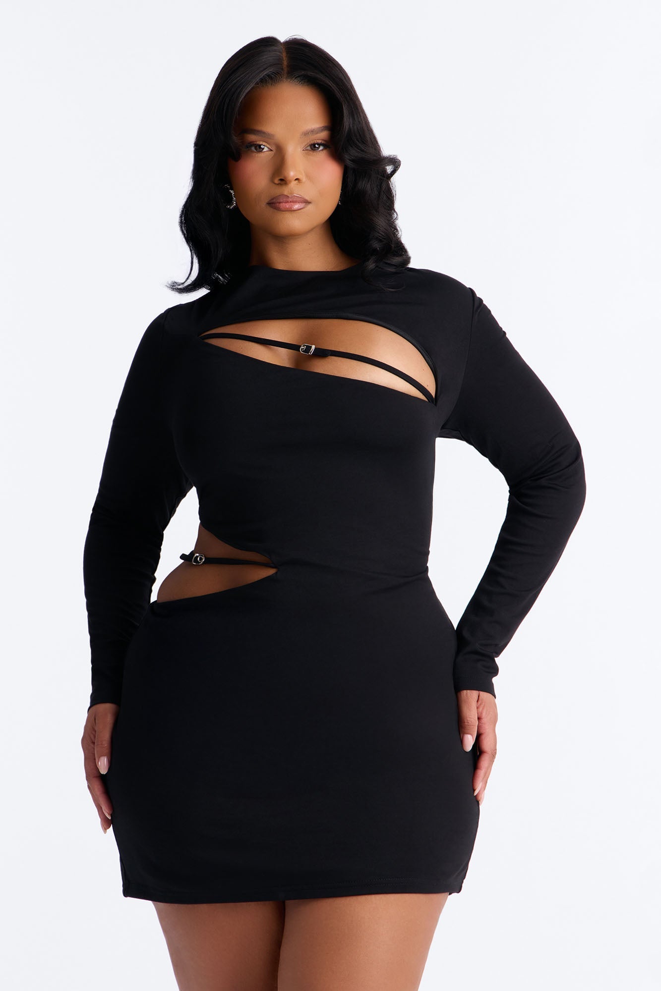 Rebel Ponte Long Sleeve Mini Dress - Black NEWFASHIONEDGE