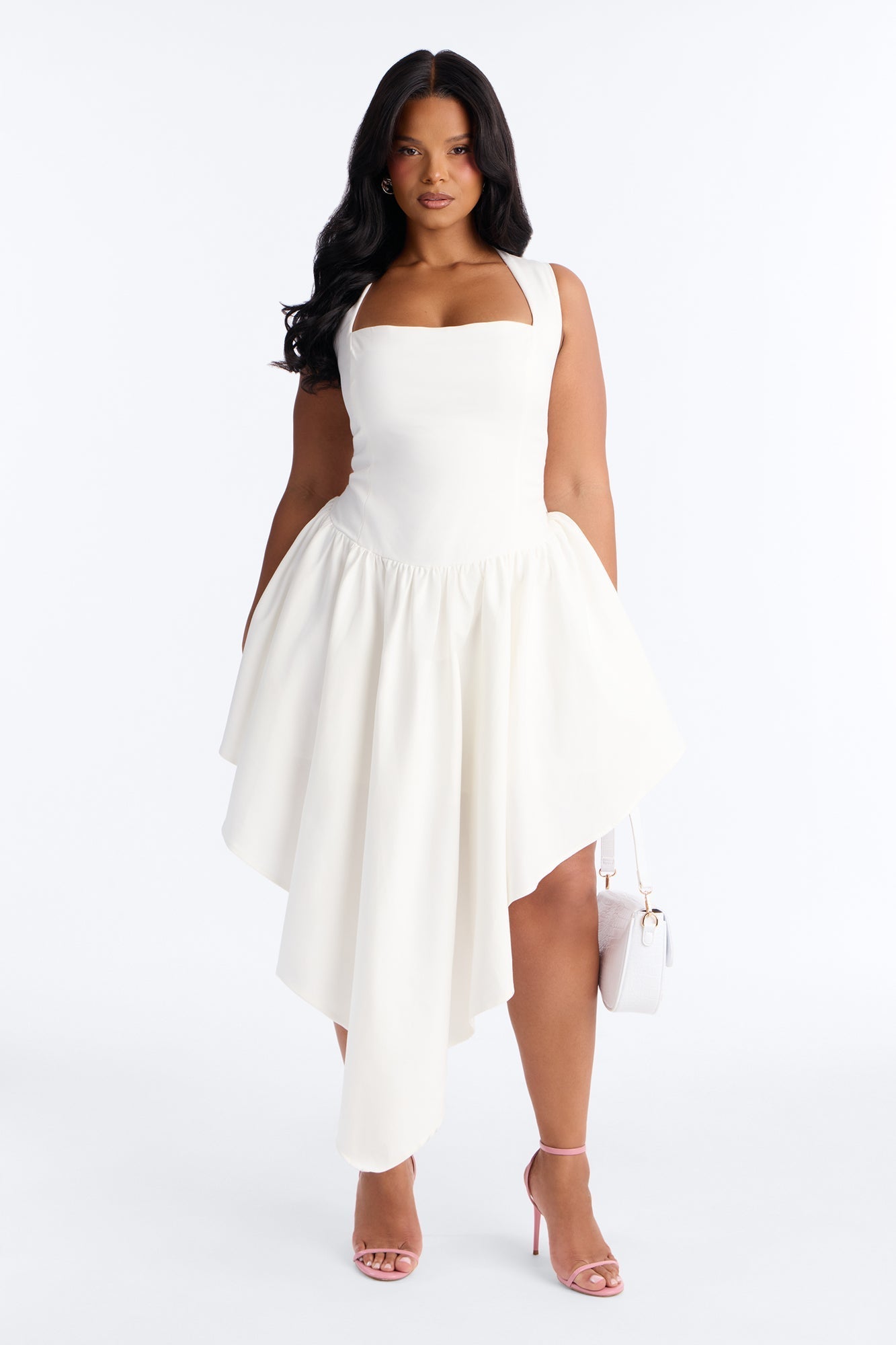 Claire Square Neck Midi Dress - White NEWFASHIONEDGE
