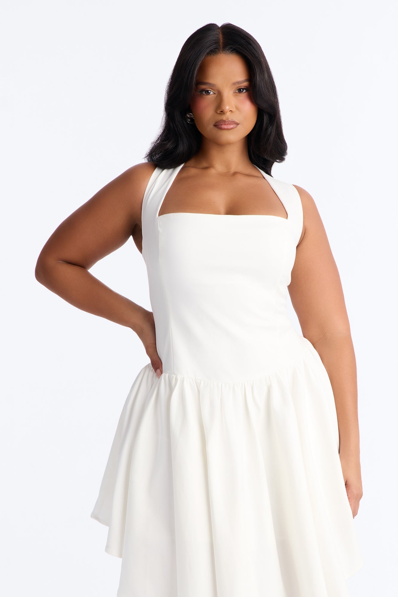 Claire Square Neck Midi Dress - White NEWFASHIONEDGE