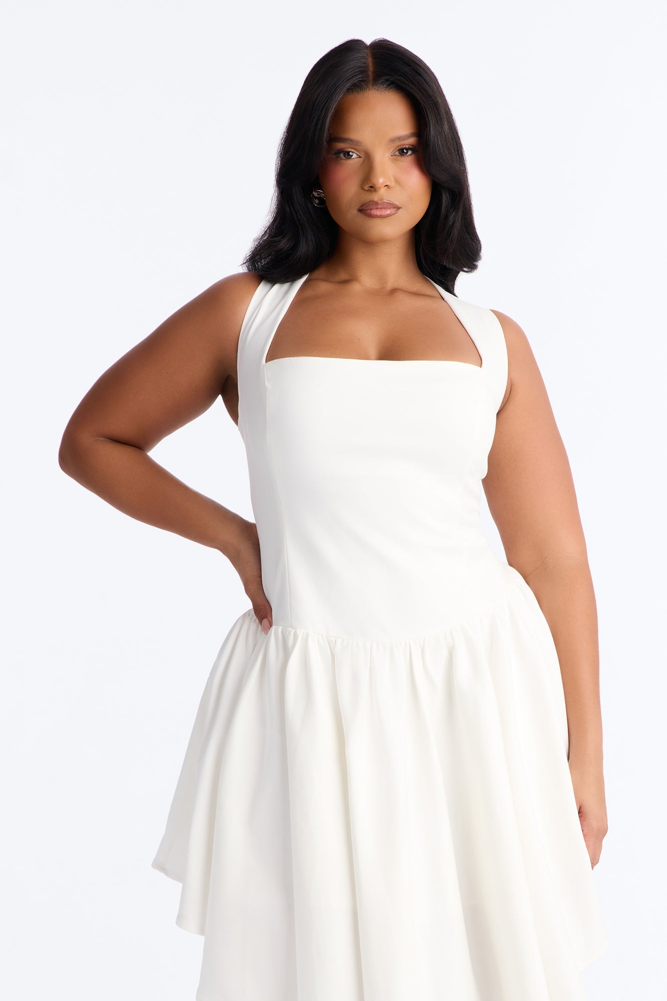 Claire Square Neck Midi Dress - White