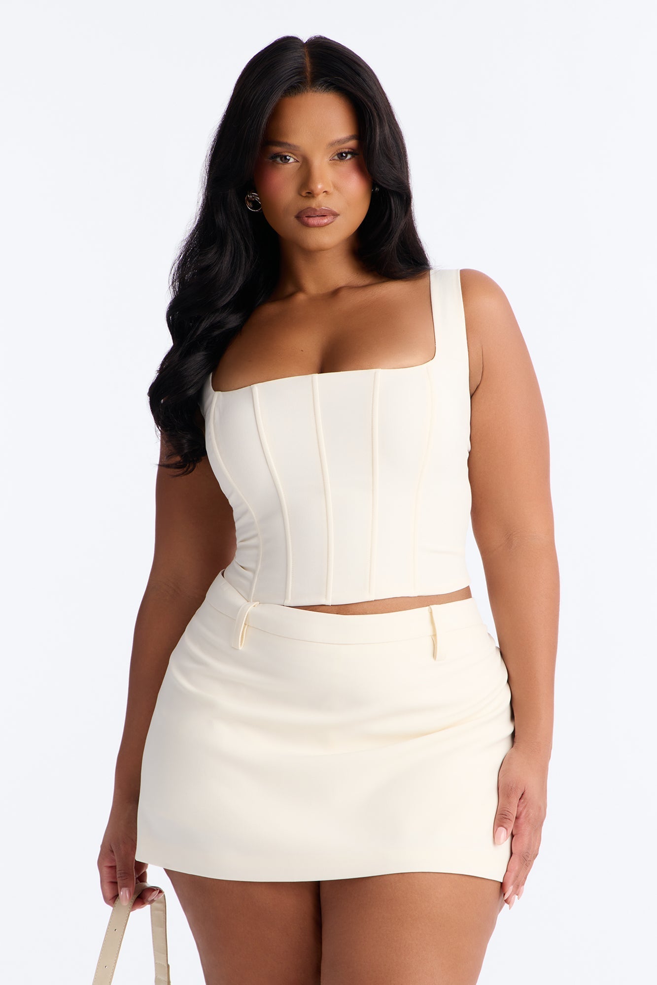 The Natasha Corset Skort Set - Cream NEWFASHIONEDGE