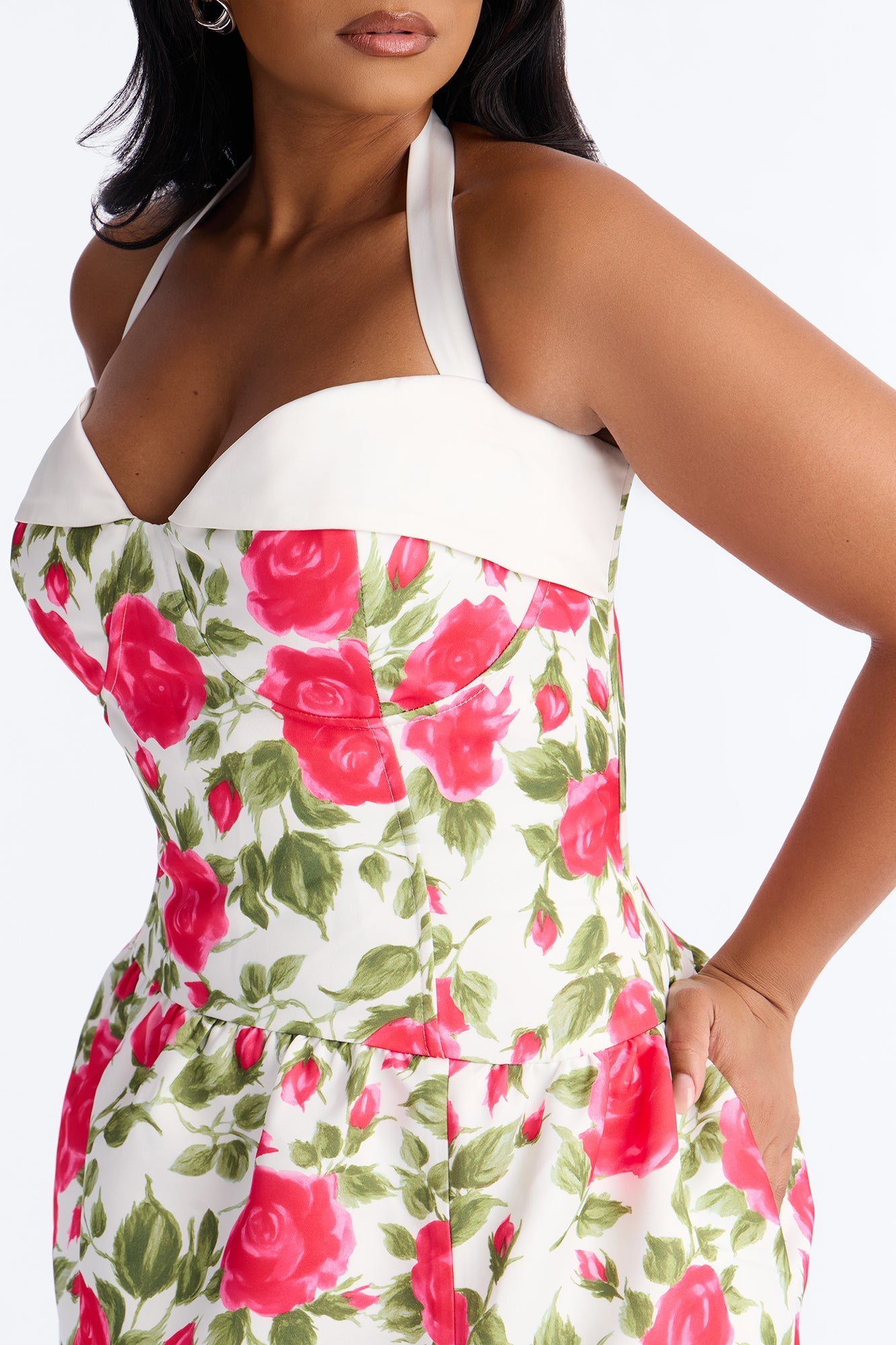 Sweetheart Floral Satin High Slit Maxi Dress - Pink/combo NEWFASHIONEDGE