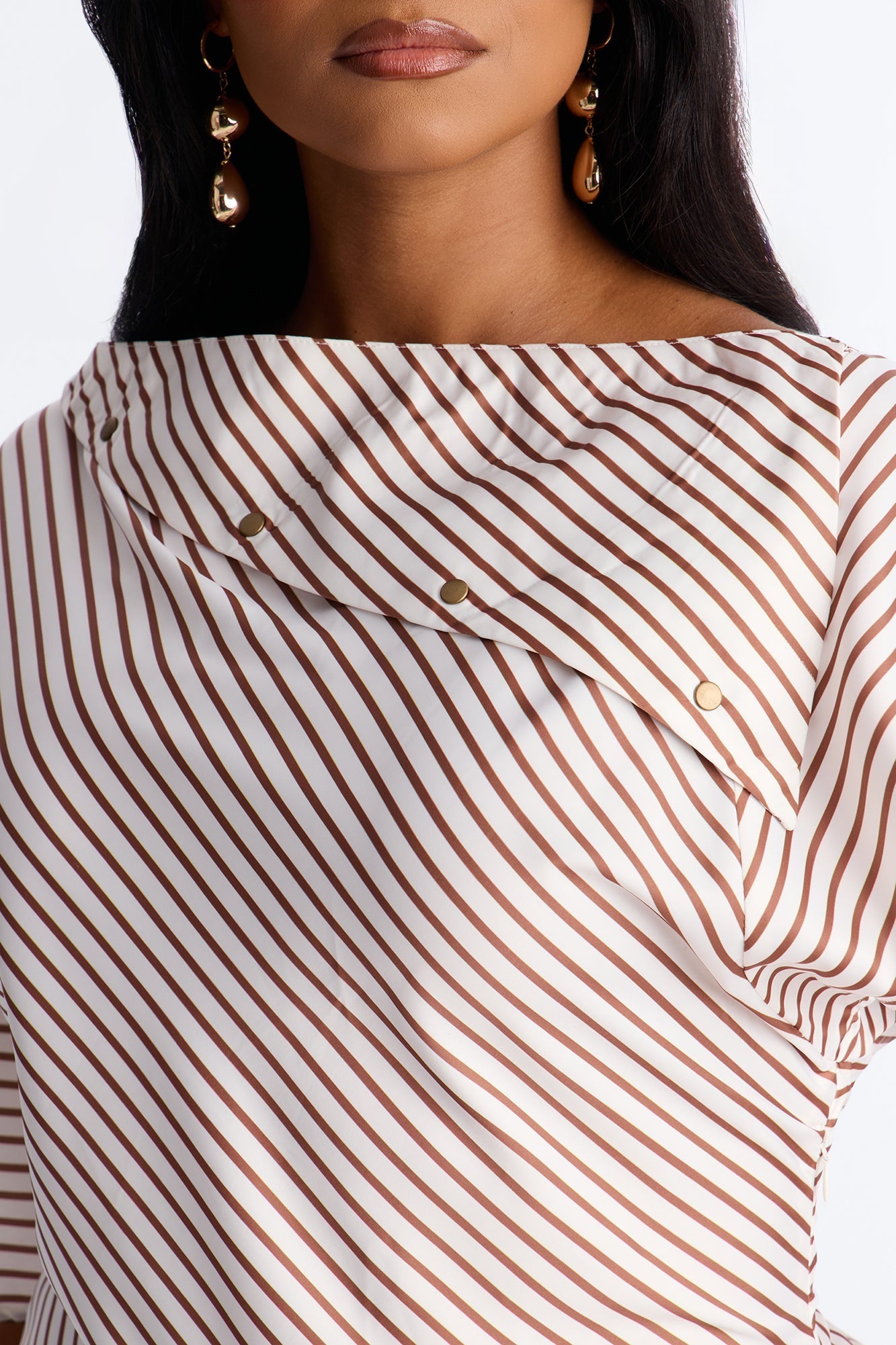 Shelly Striped Satin Mini Dress - Taupe/combo NEWFASHIONEDGE