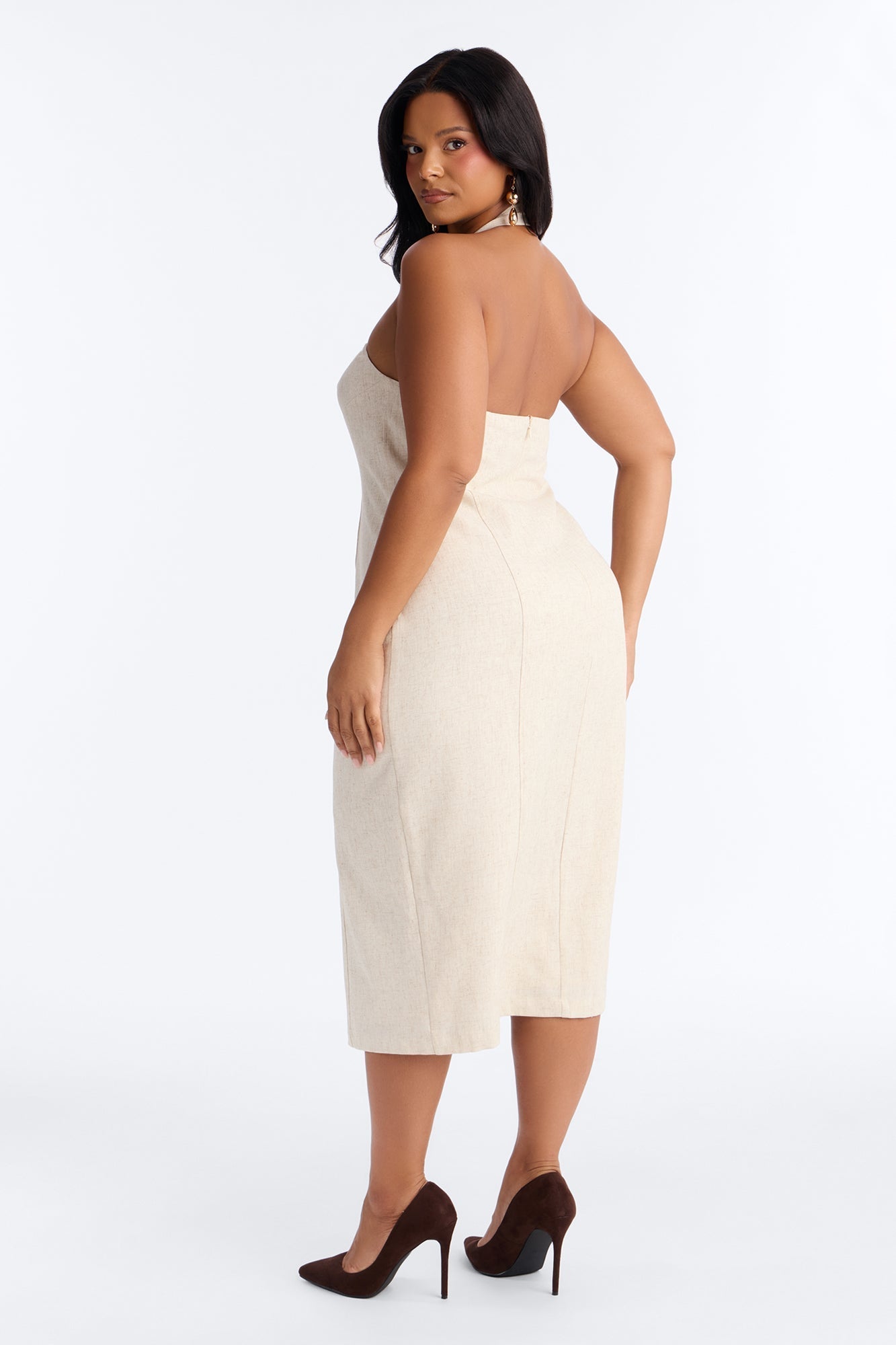 Leah Linen Midi Dress - Cream NEWFASHIONEDGE