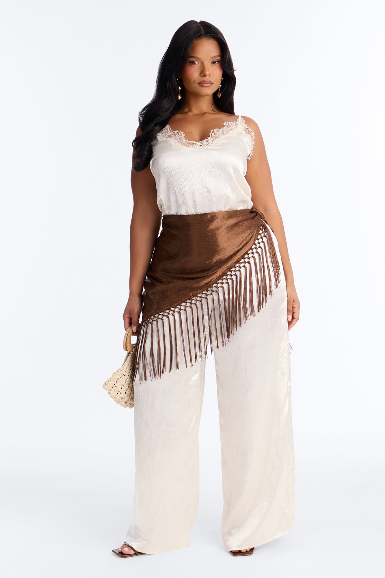 Elsa Satin Waist Scarf Jumpsuit - Ivory NEWFASHIONEDGE