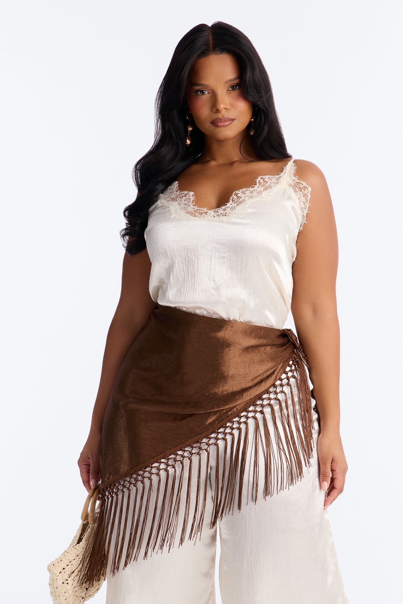 Elsa Satin Waist Scarf Jumpsuit - Ivory NEWFASHIONEDGE