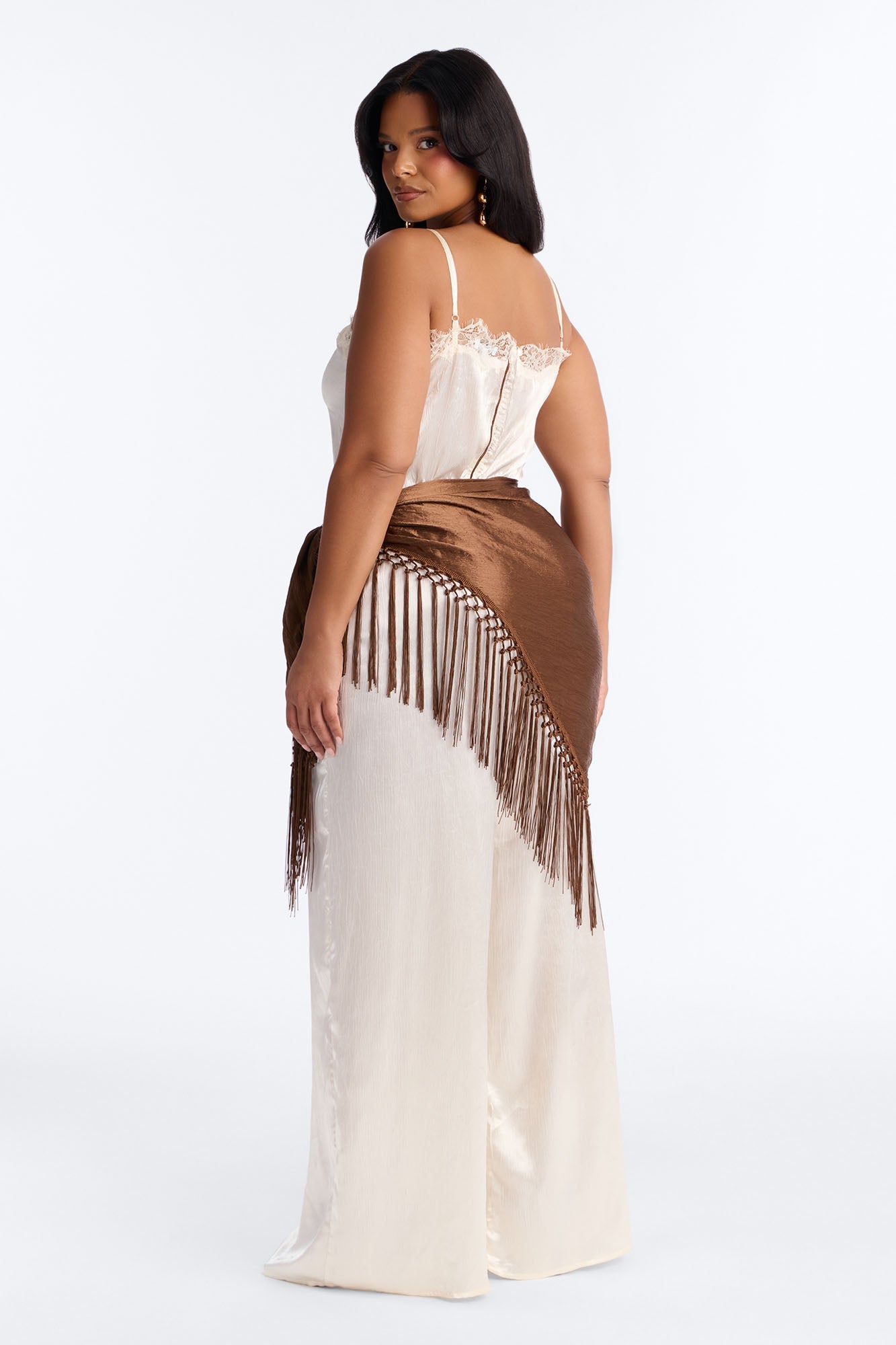 Elsa Satin Waist Scarf Jumpsuit - Ivory