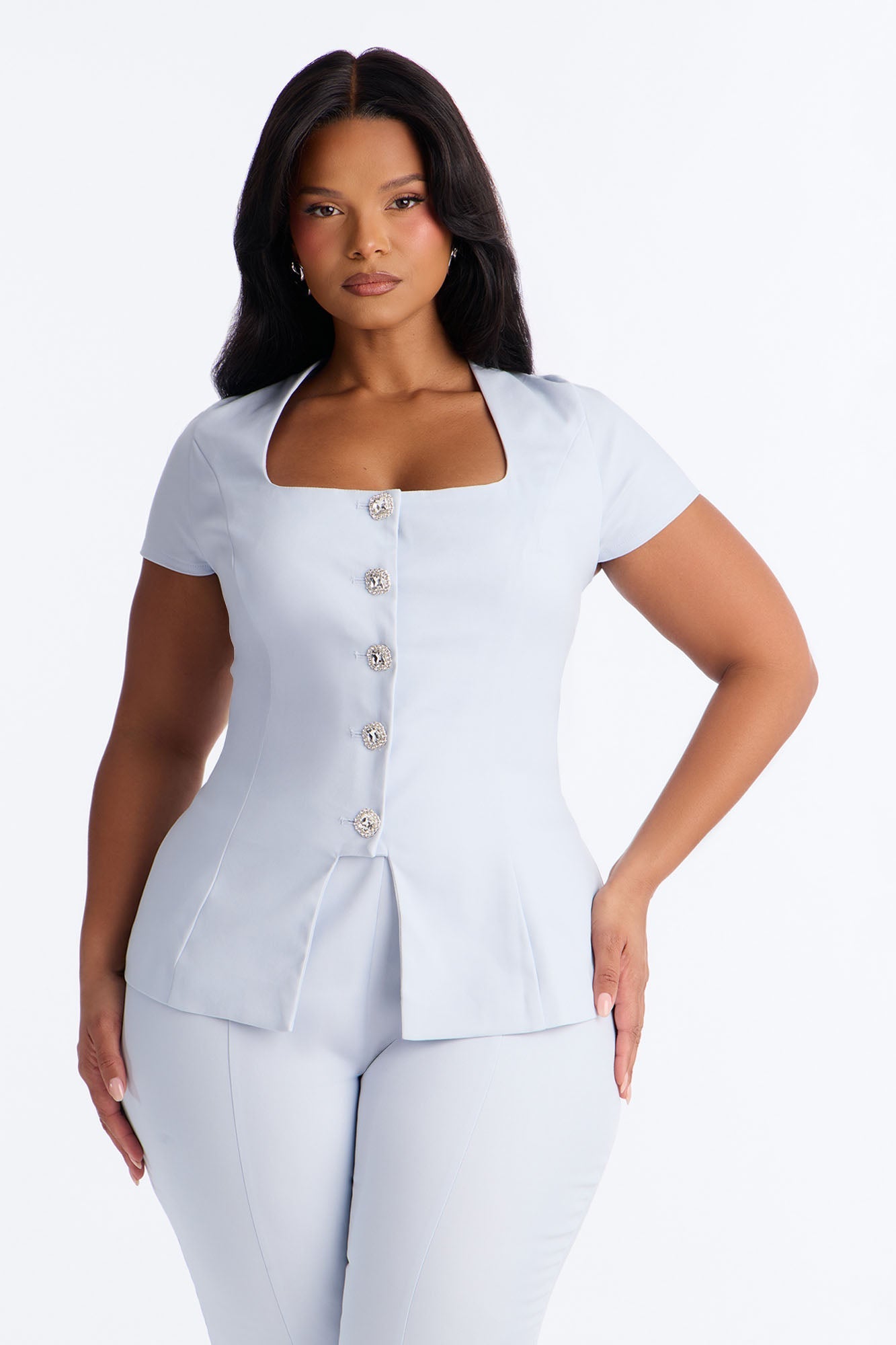 Claire Capri Pant Set - Light Blue NEWFASHIONEDGE