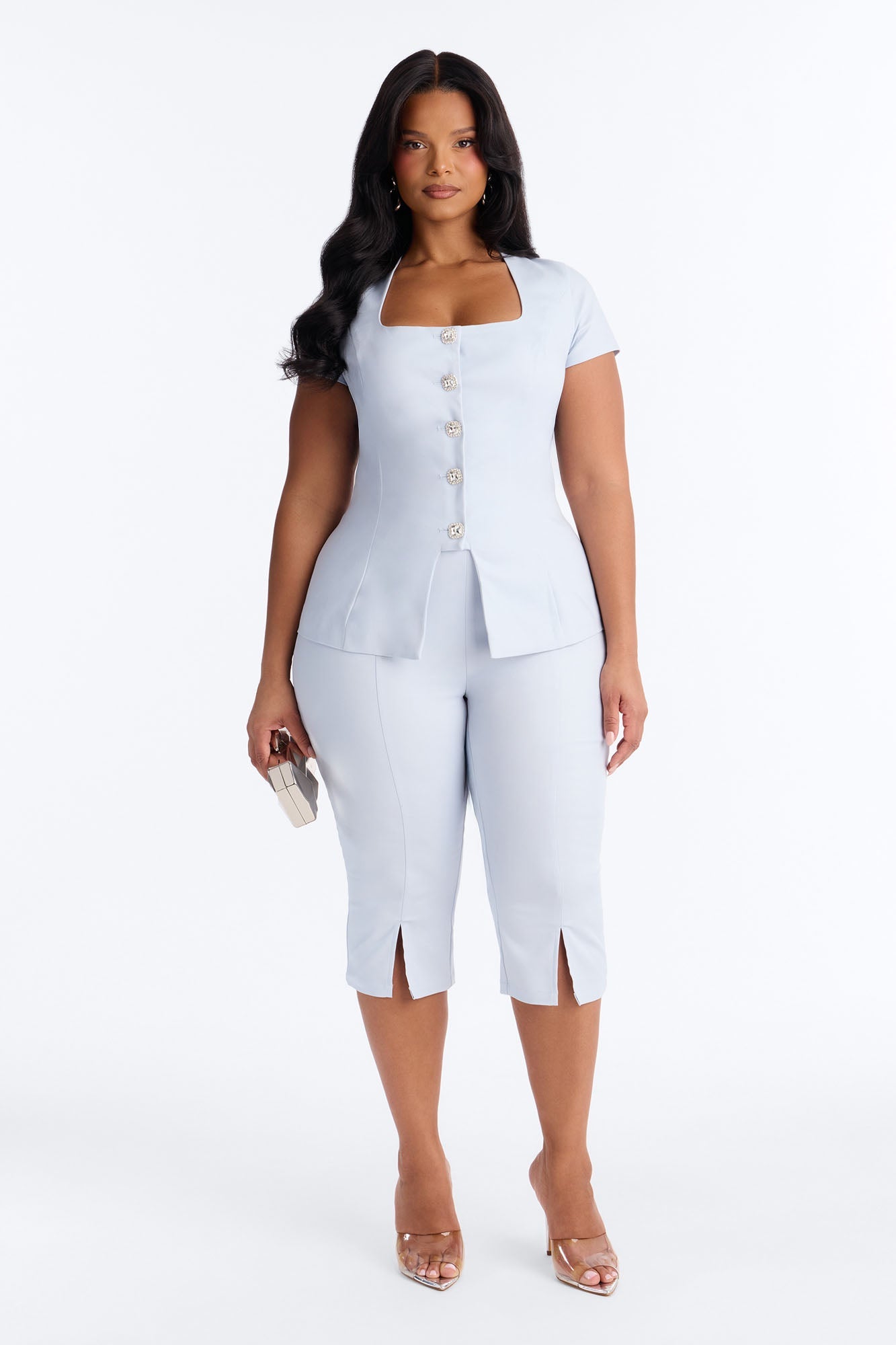 Claire Capri Pant Set - Light Blue
