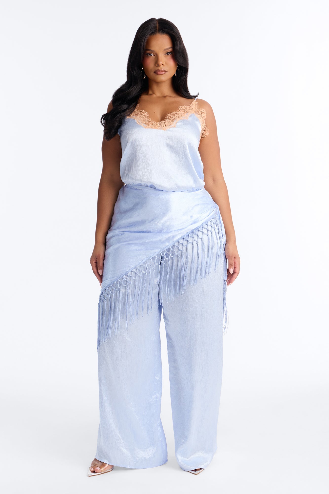 Elsa Satin Waist Scarf Jumpsuit - Blue