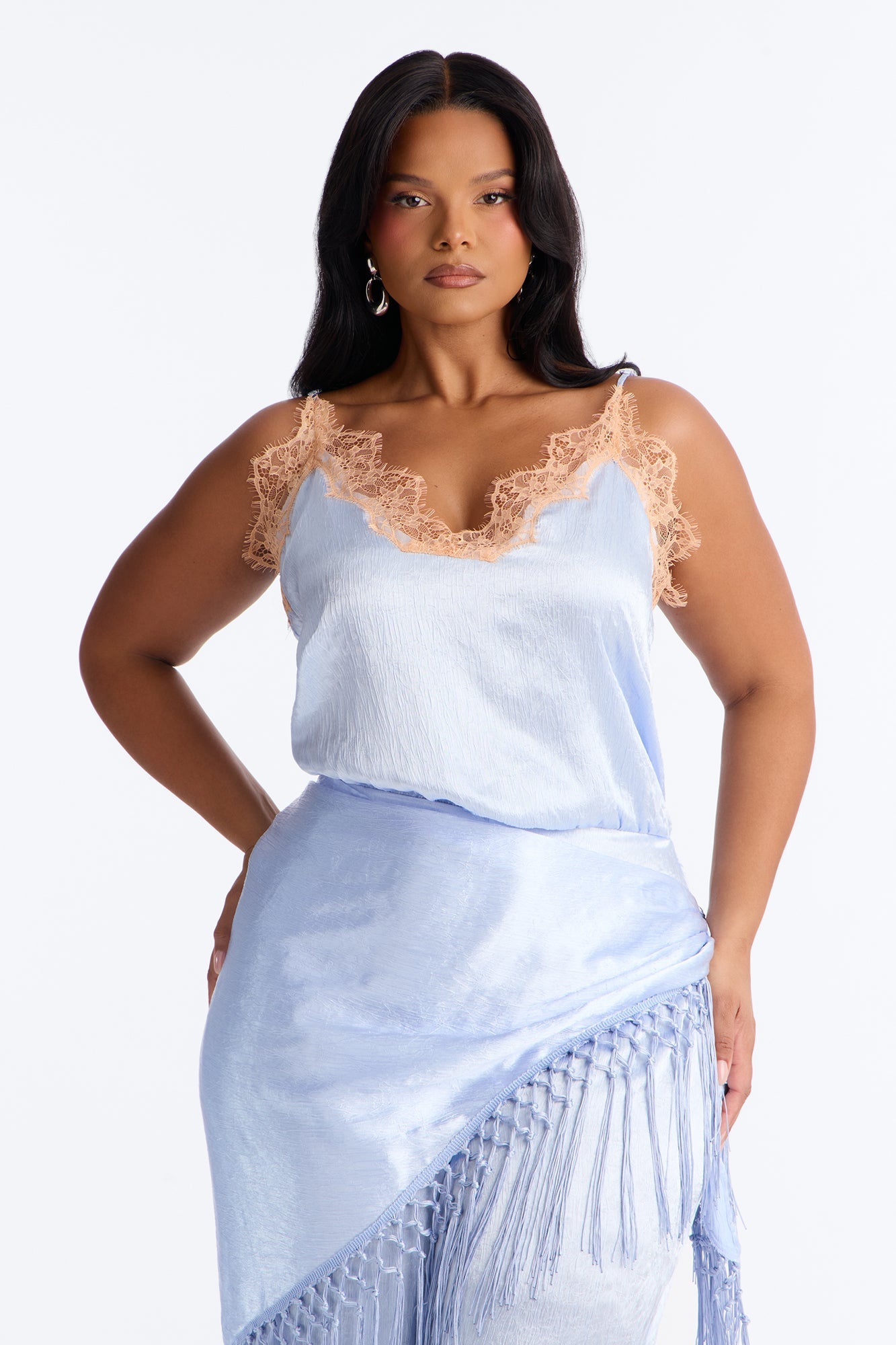 Elsa Satin Waist Scarf Jumpsuit - Blue