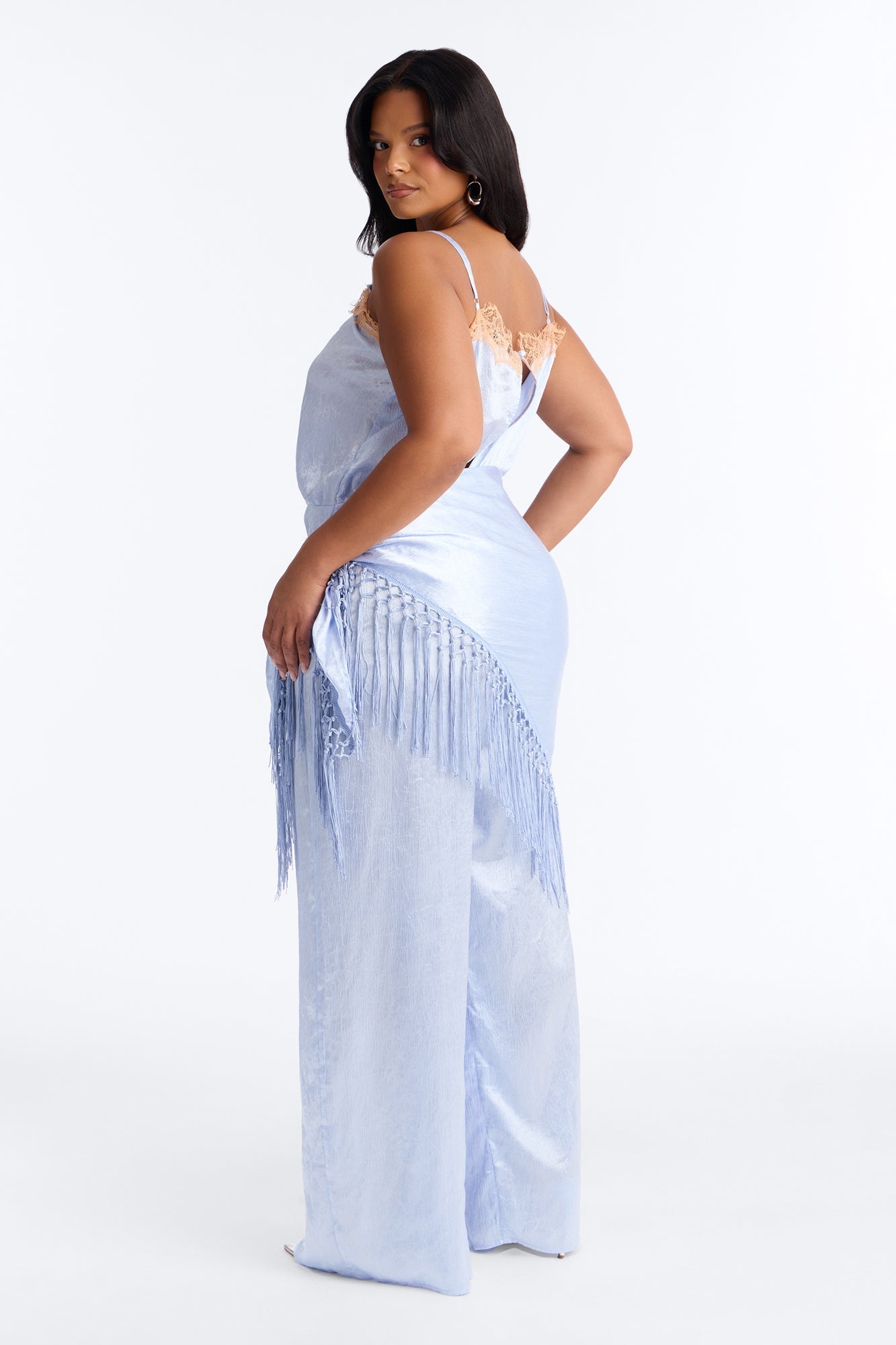 Elsa Satin Waist Scarf Jumpsuit - Blue NEWFASHIONEDGE