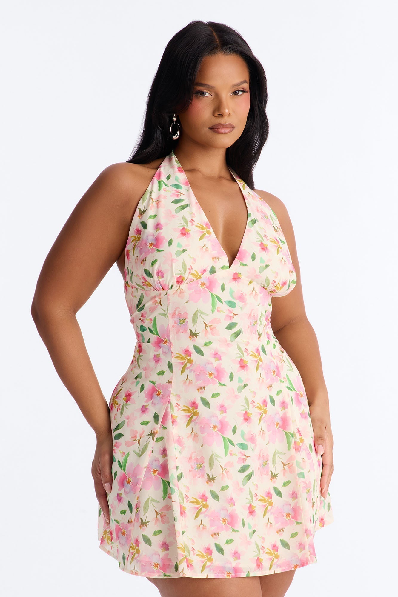 Christie Floral Halter Mini Dress - Pink/combo NEWFASHIONEDGE