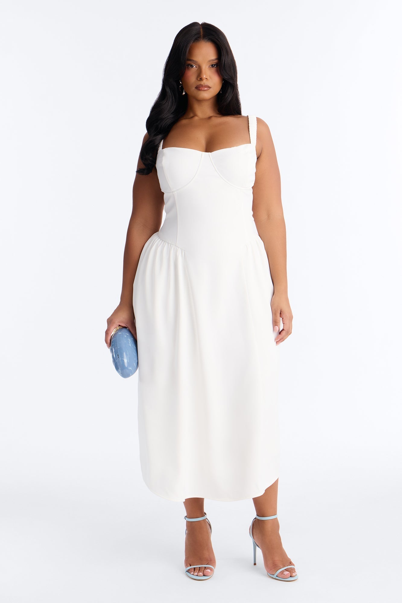 Sheri Crepe Midi Dress - White NEWFASHIONEDGE