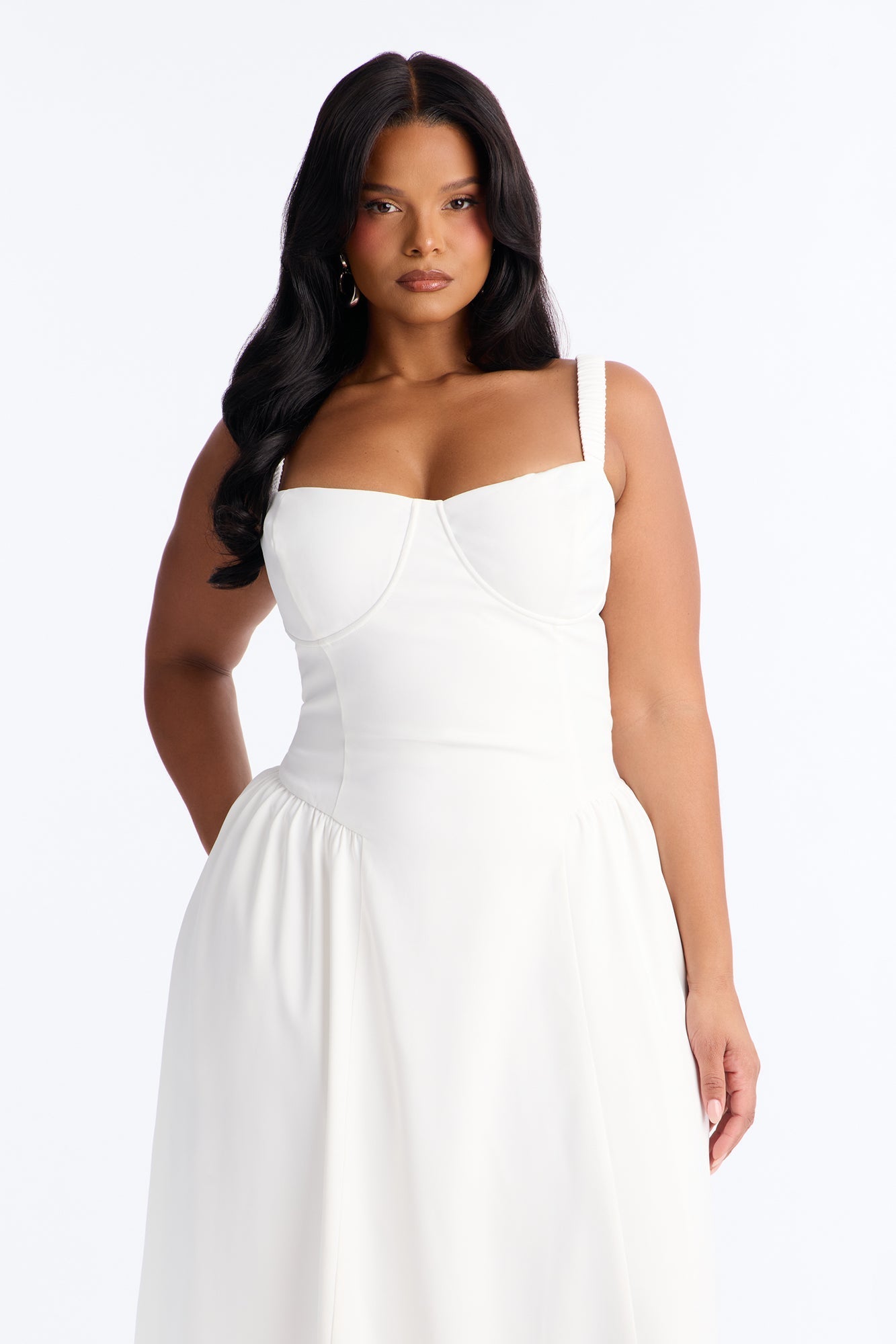 Sheri Crepe Midi Dress - White NEWFASHIONEDGE