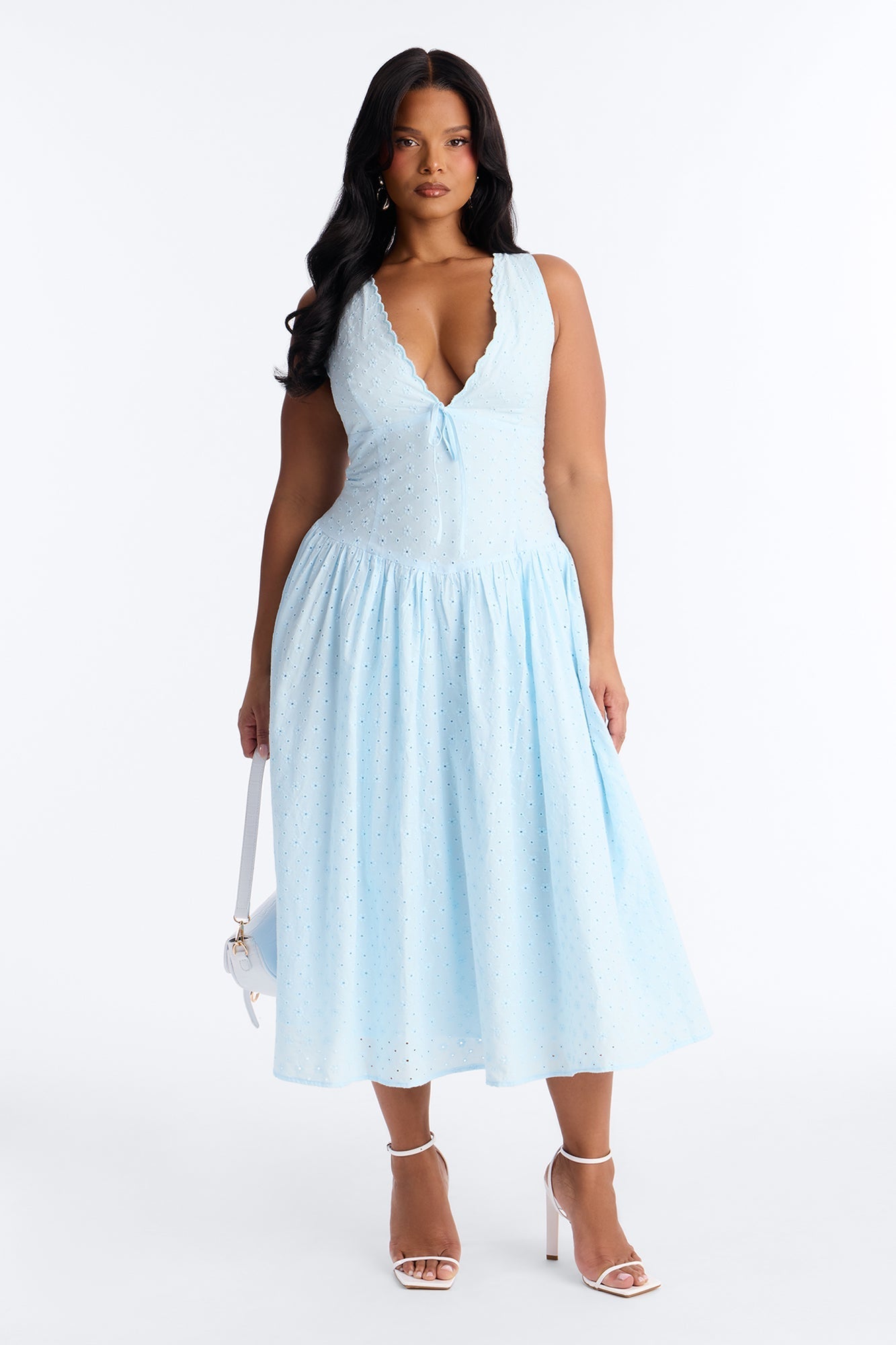 Buttercup Eyelet Midi Dress - Light Blue NEWFASHIONEDGE