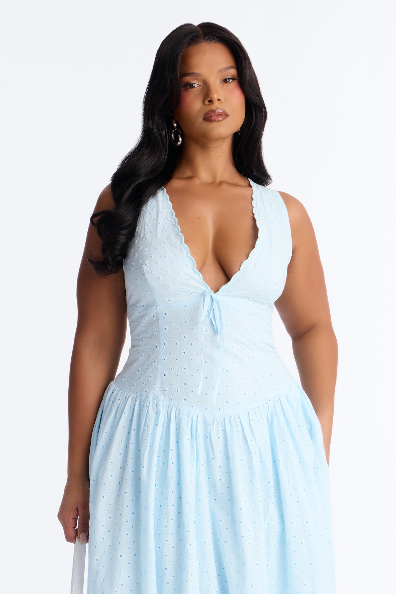Buttercup Eyelet Midi Dress - Light Blue NEWFASHIONEDGE