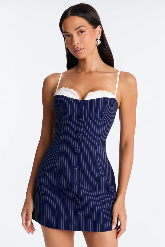 Victoria Pinstripe Mini Dress - Navy/combo NEWFASHIONEDGE