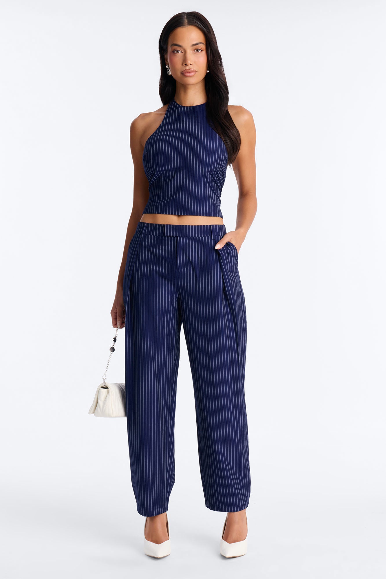Victoria Pinstripe Barrel Pant Set - Navy/combo NEWFASHIONEDGE
