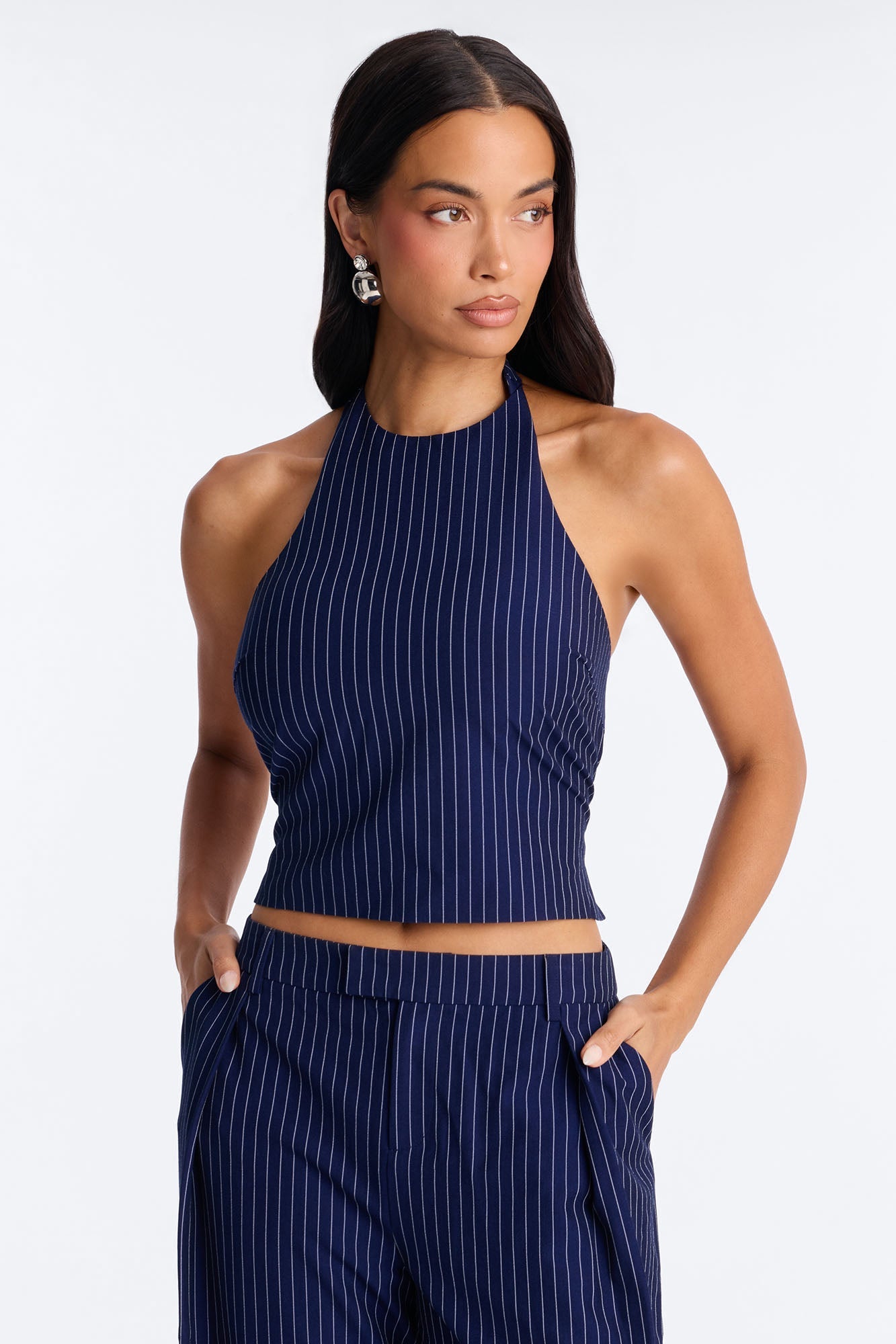 Victoria Pinstripe Barrel Pant Set - Navy/combo NEWFASHIONEDGE