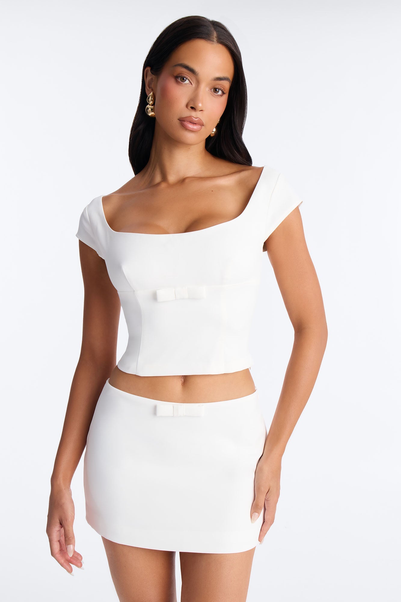 Sweet Girl Crepe Micro Mini Skirt Set - White