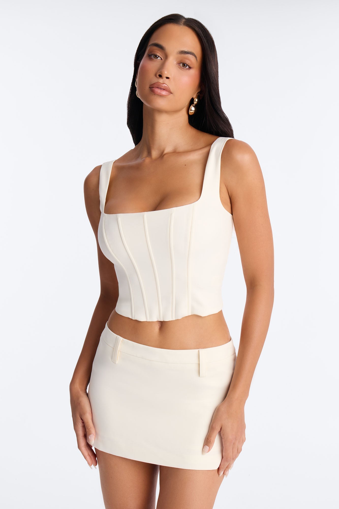 The Natasha Corset Skort Set - Cream NEWFASHIONEDGE