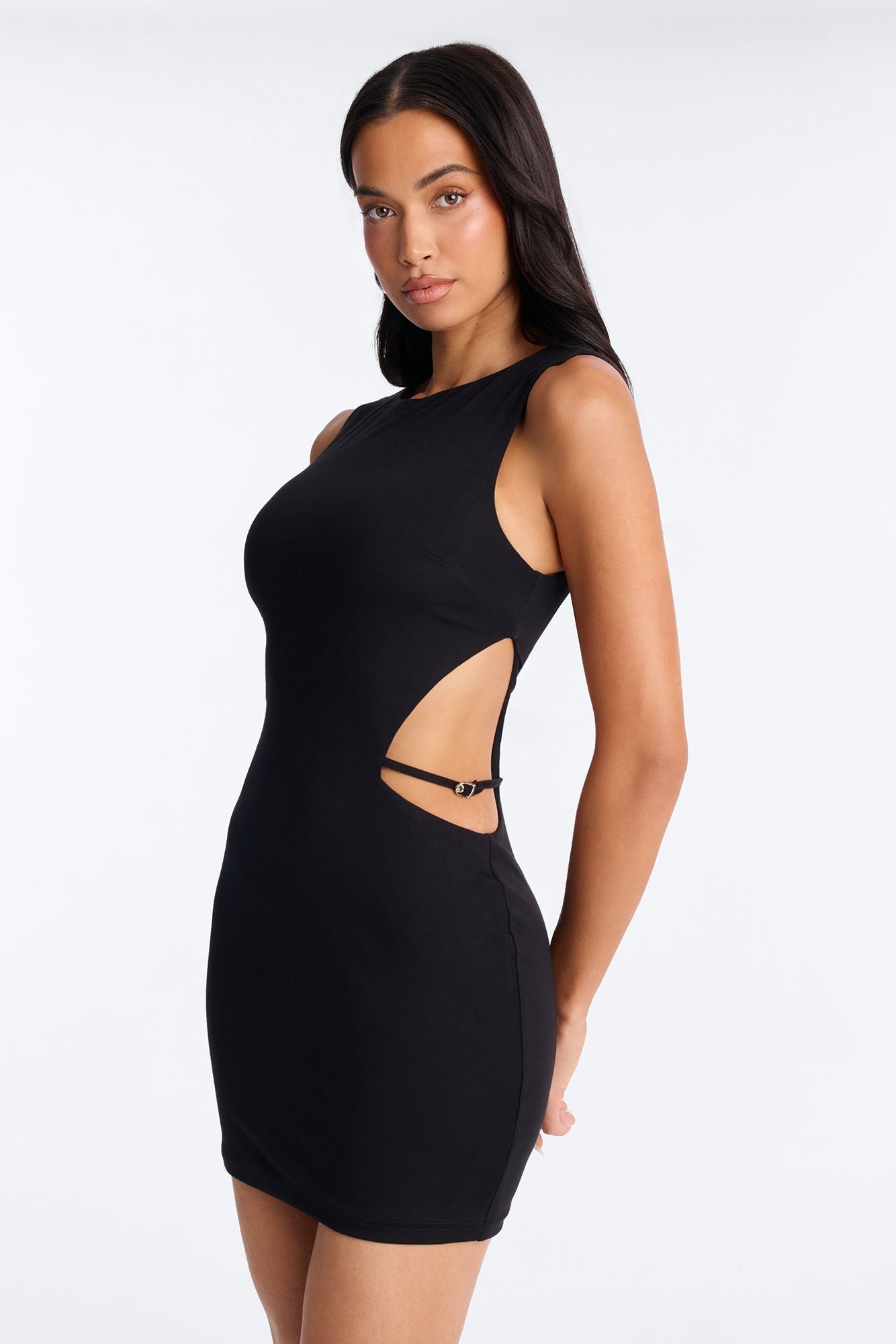 Rebel Ponte High Neck Mini Dress - Black NEWFASHIONEDGE