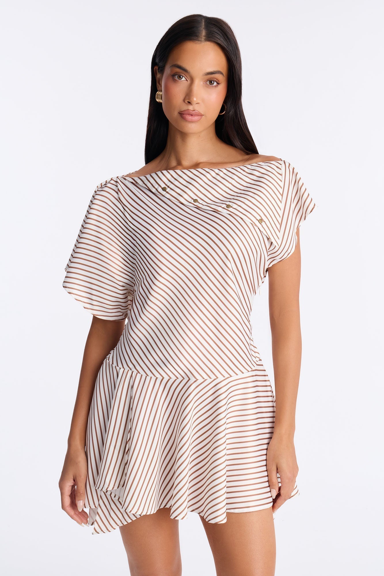 Shelly Striped Satin Mini Dress - Taupe/combo NEWFASHIONEDGE