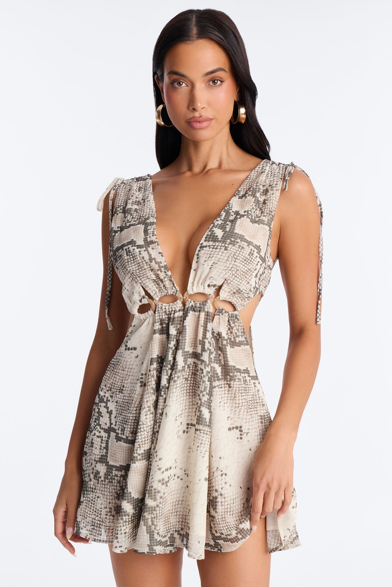 Mila Snake Print Chiffon A Line Mini Dress - Grey/combo NEWFASHIONEDGE