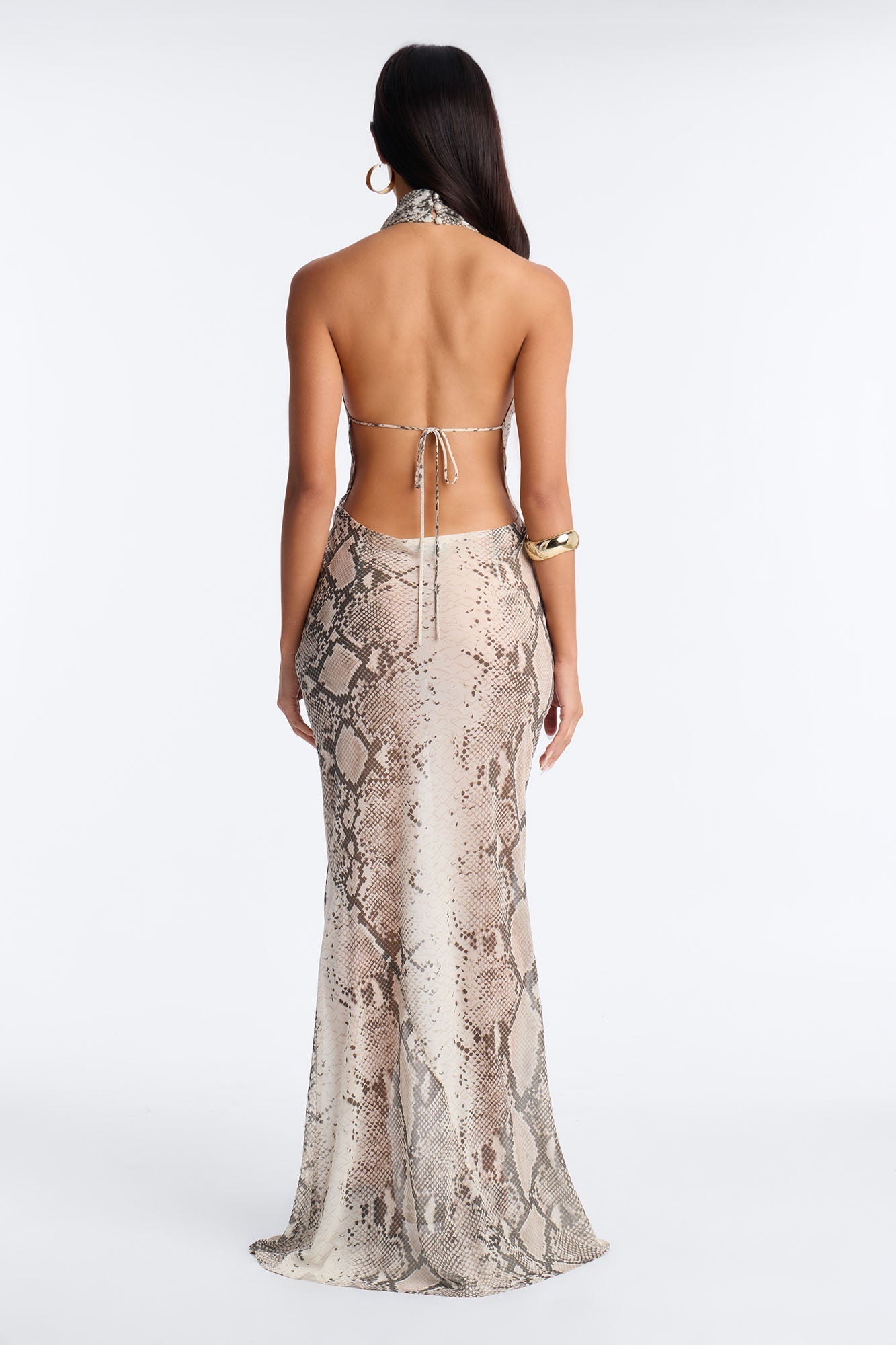 Mila Snake Print Chiffon Cowl Neck Maxi Dress - Grey/combo NEWFASHIONEDGE