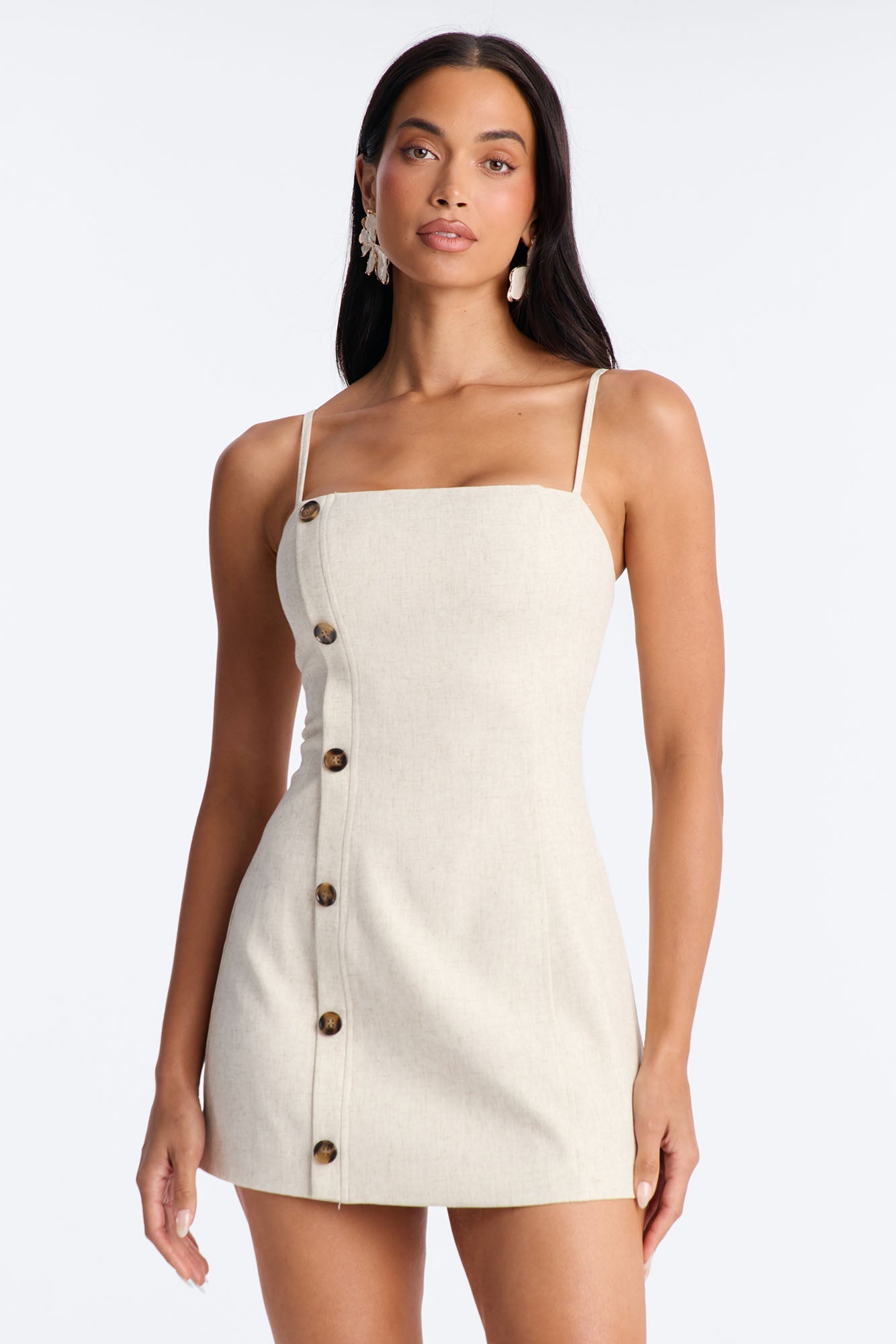 Leah Linen Mini Dress - Cream NEWFASHIONEDGE