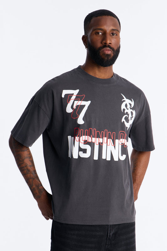 Runnin On Instinct 777 Vintage Boxy Short Sleeve Tee - Black Wash