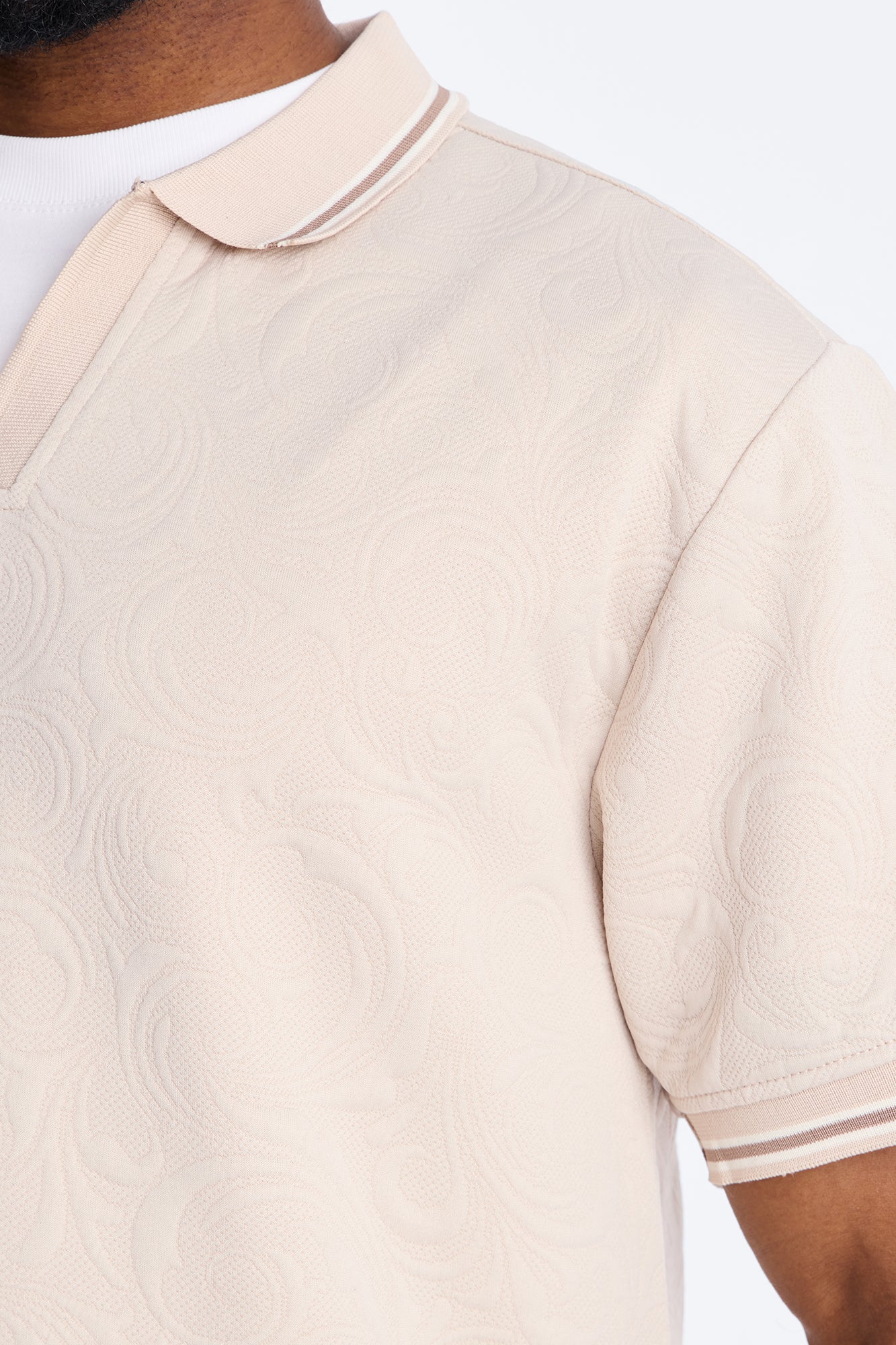 Saints Floral Johnny Collar Polo - Oatmeal