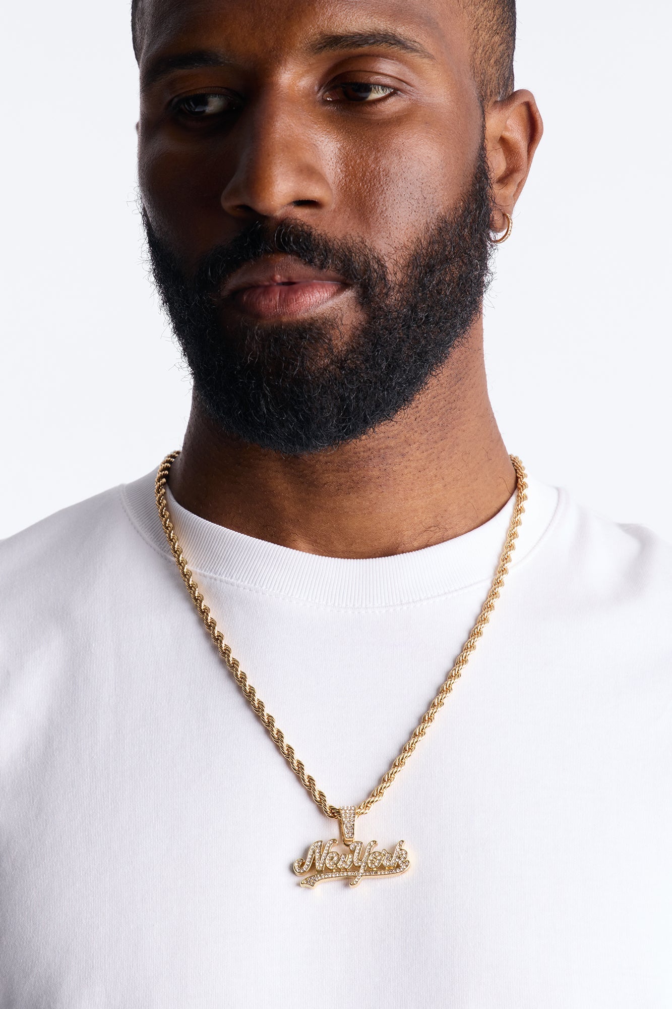 New York Iced Pendant Necklace - Gold