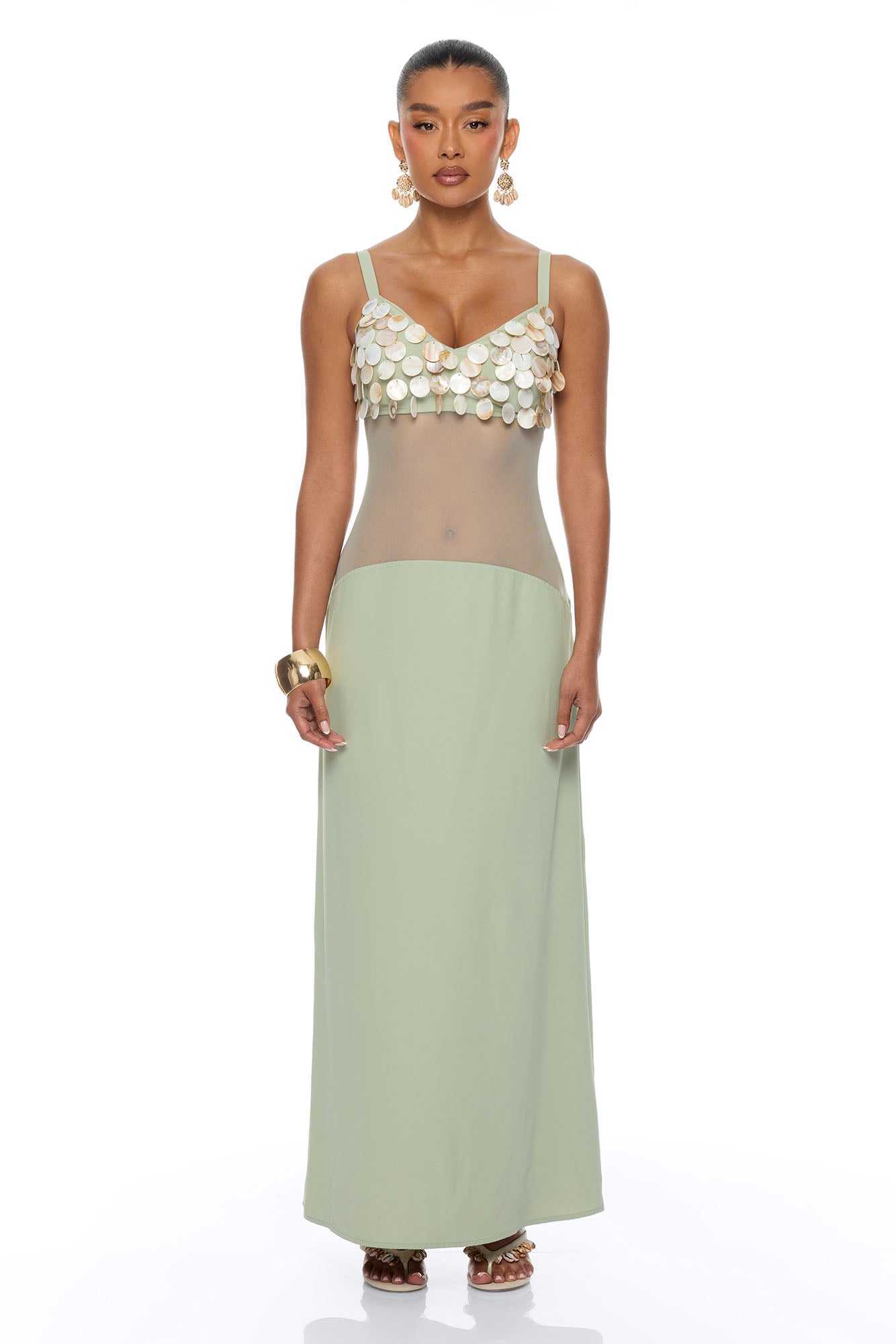 Coastal Chic Shell Maxi Dress - Sage NEWFASHIONEDGE