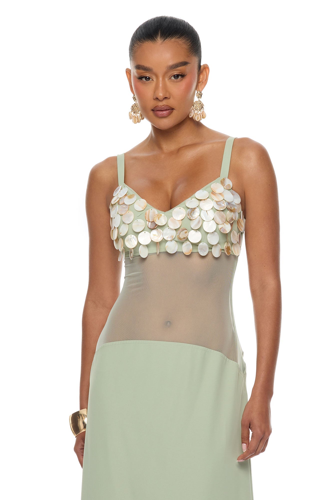 Coastal Chic Shell Maxi Dress - Sage NEWFASHIONEDGE