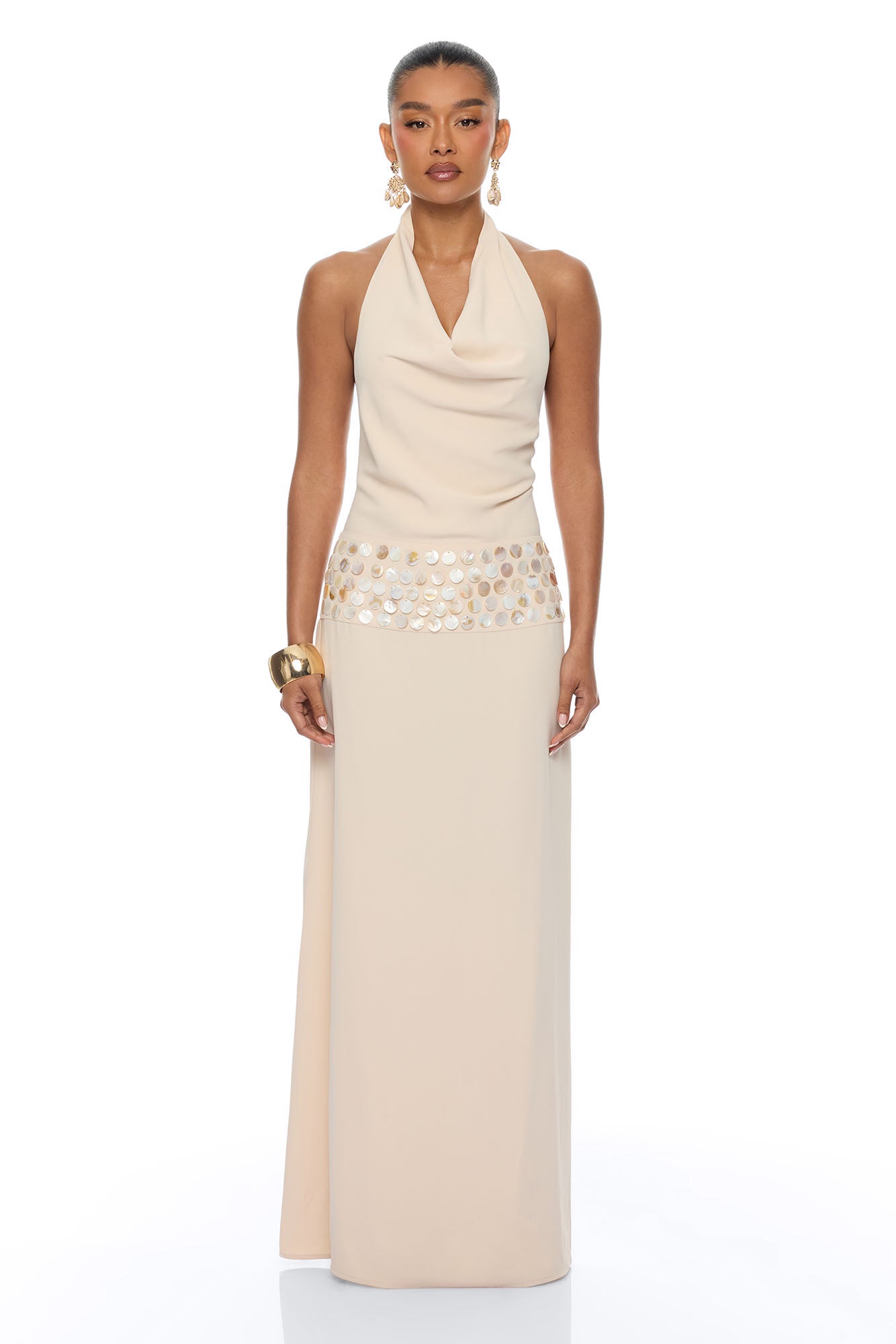 Seaside Chic Shell Backless Maxi Dress - Sand NEWFASHIONEDGE