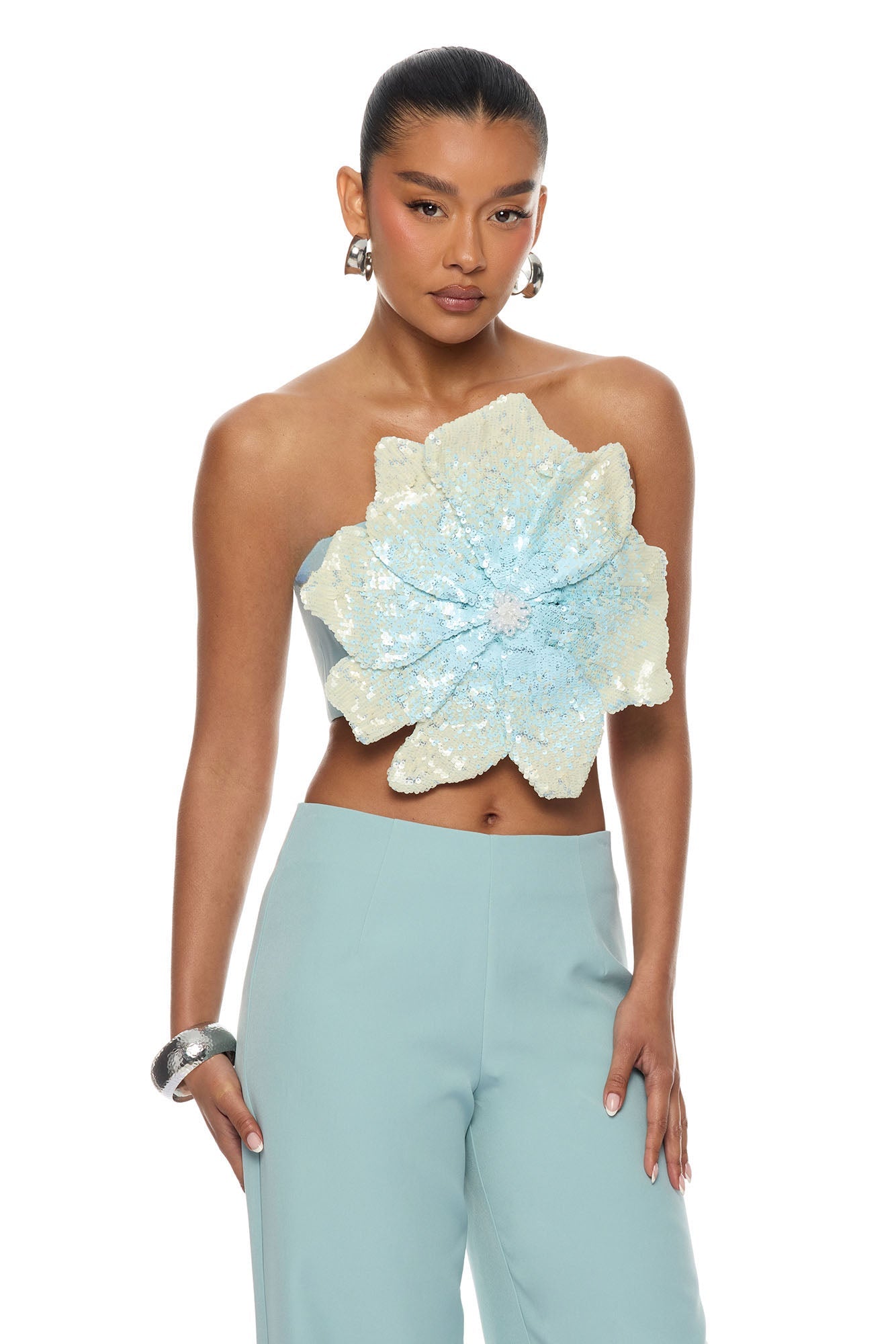 Garden Bloom Embellished Pant Set - Dusty Blue Fashion Nova