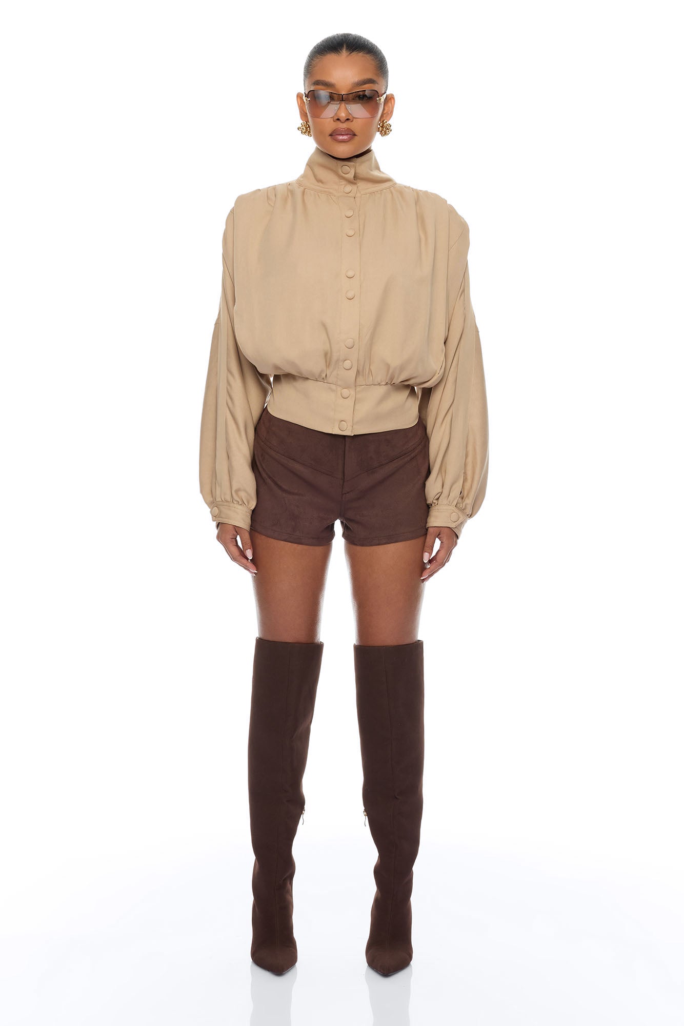 Noelia Woven Collared Jacket - Taupe