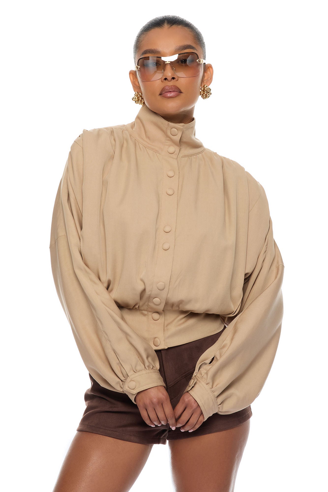 Noelia Woven Collared Jacket - Taupe