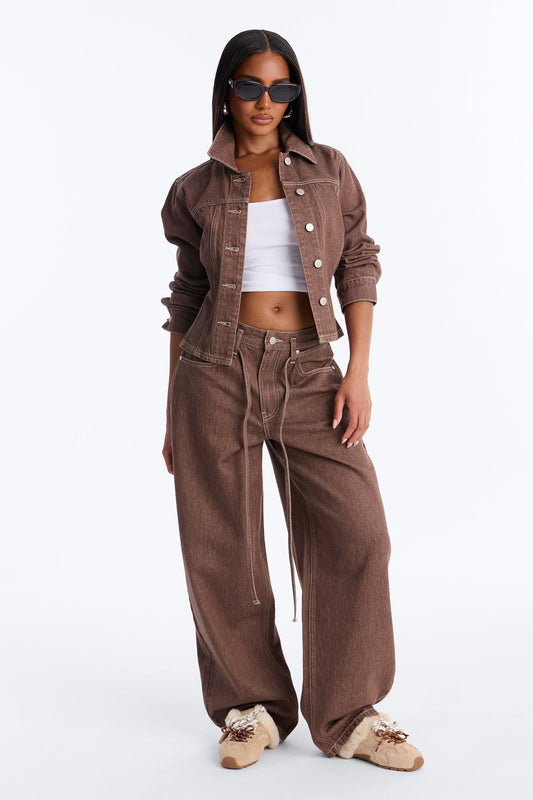 Give Me Attention Denim Shacket - Brown