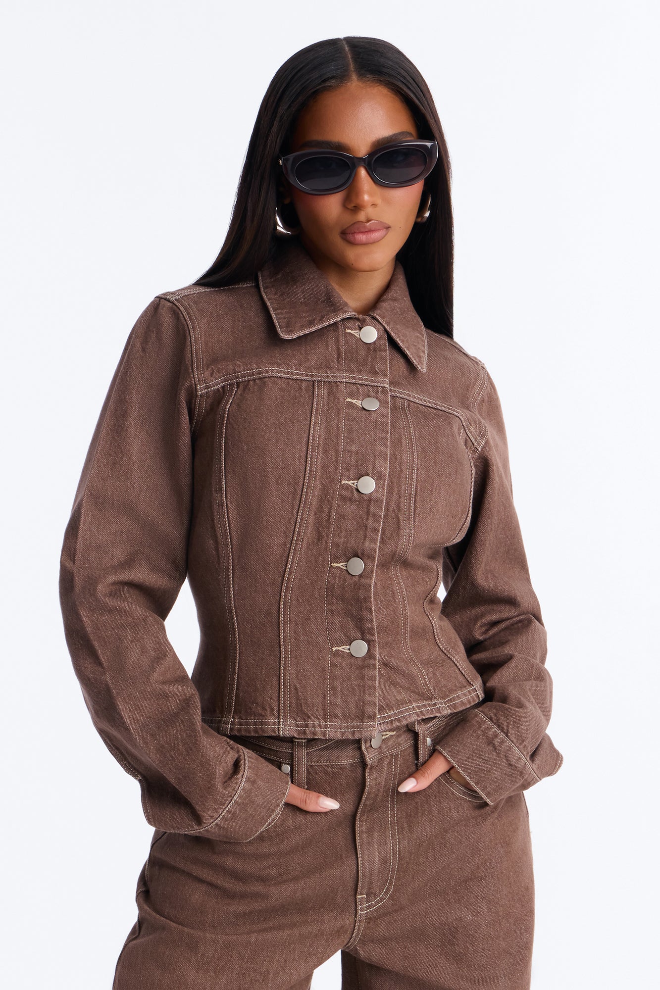 Give Me Attention Denim Shacket - Brown