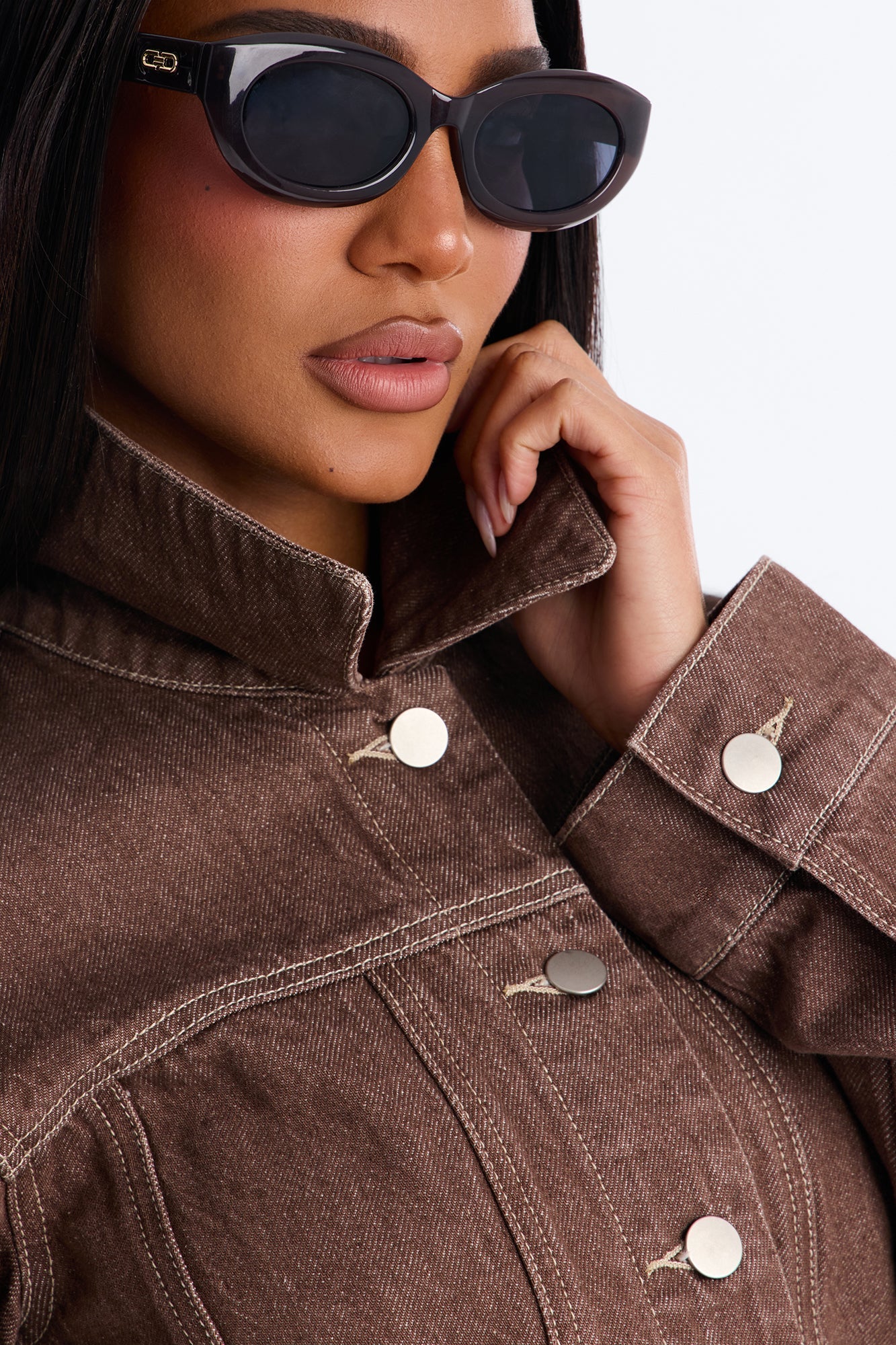 Give Me Attention Denim Shacket - Brown