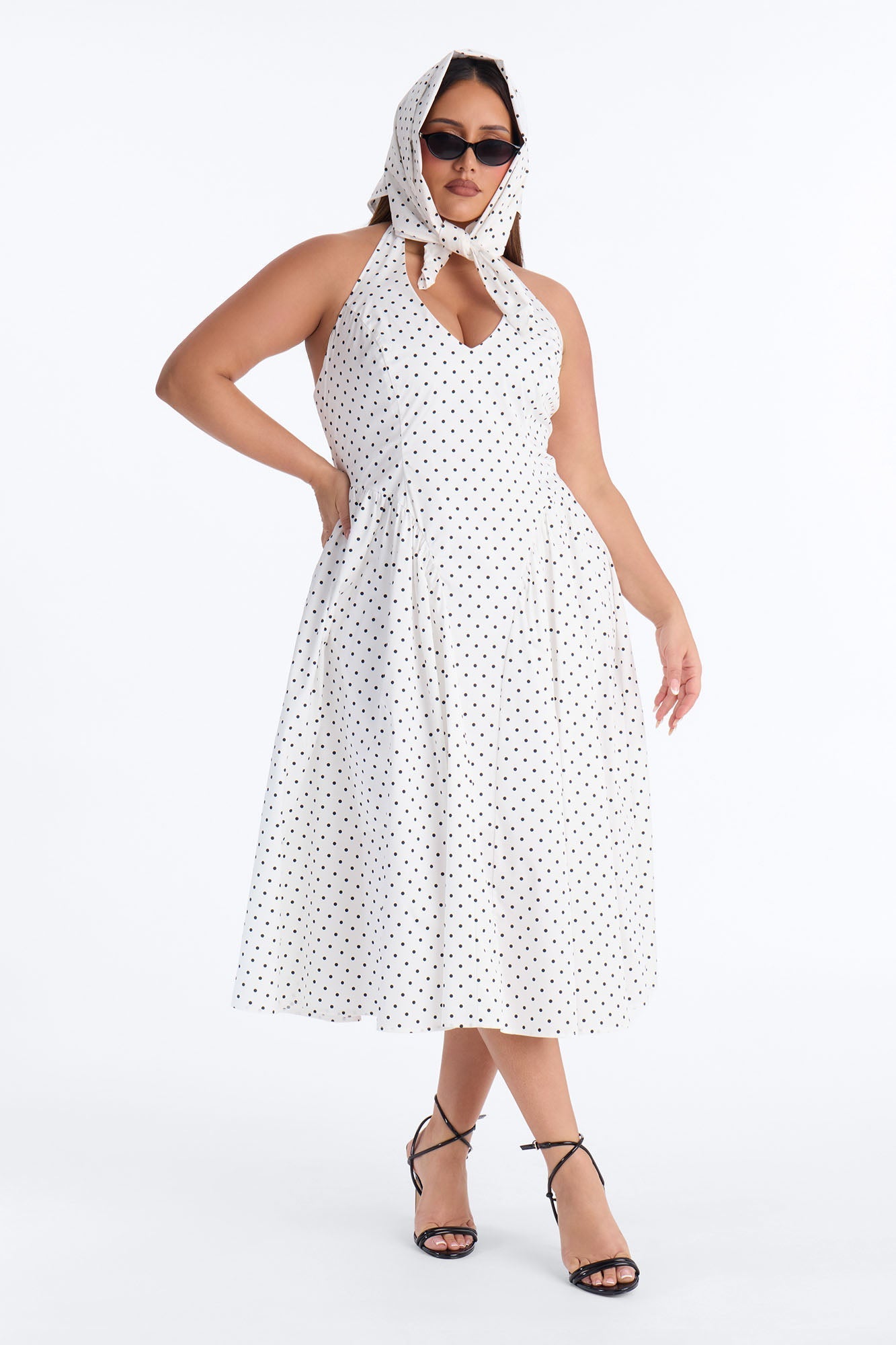 Mara Corset Polka Dot Midi Dress - White/Black NEWFASHIONEDGE