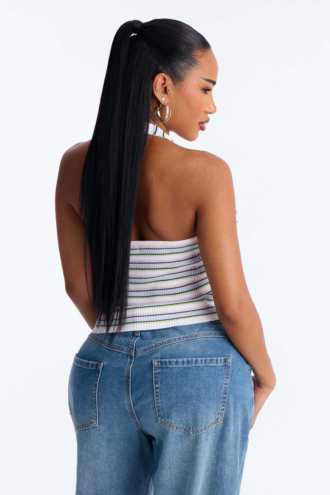 Belle Striped Sweater Halter Top - Ivory/combo Fashion Nova