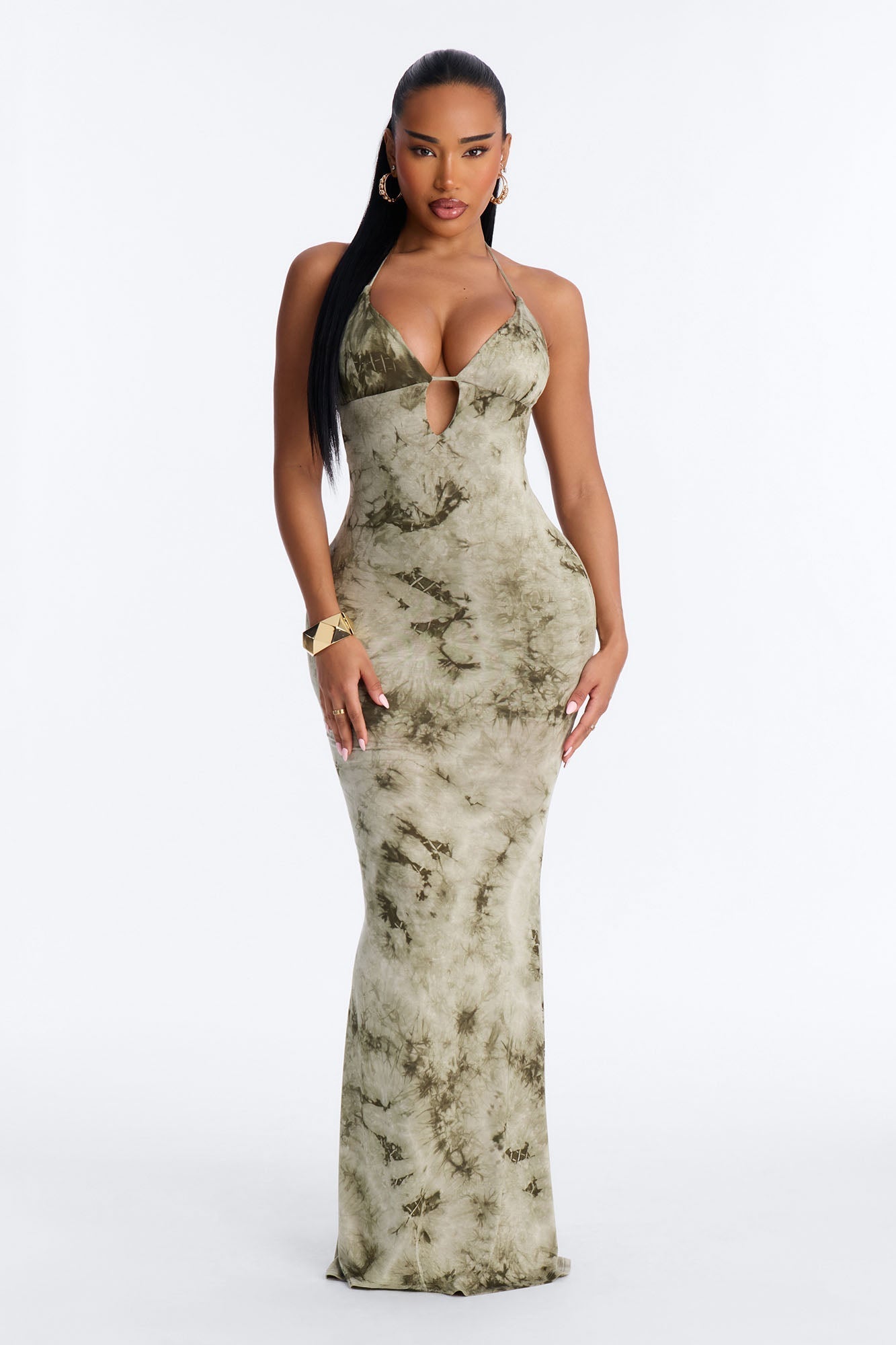 Out The Way Halter Maxi Dress - Olive NEWFASHIONEDGE