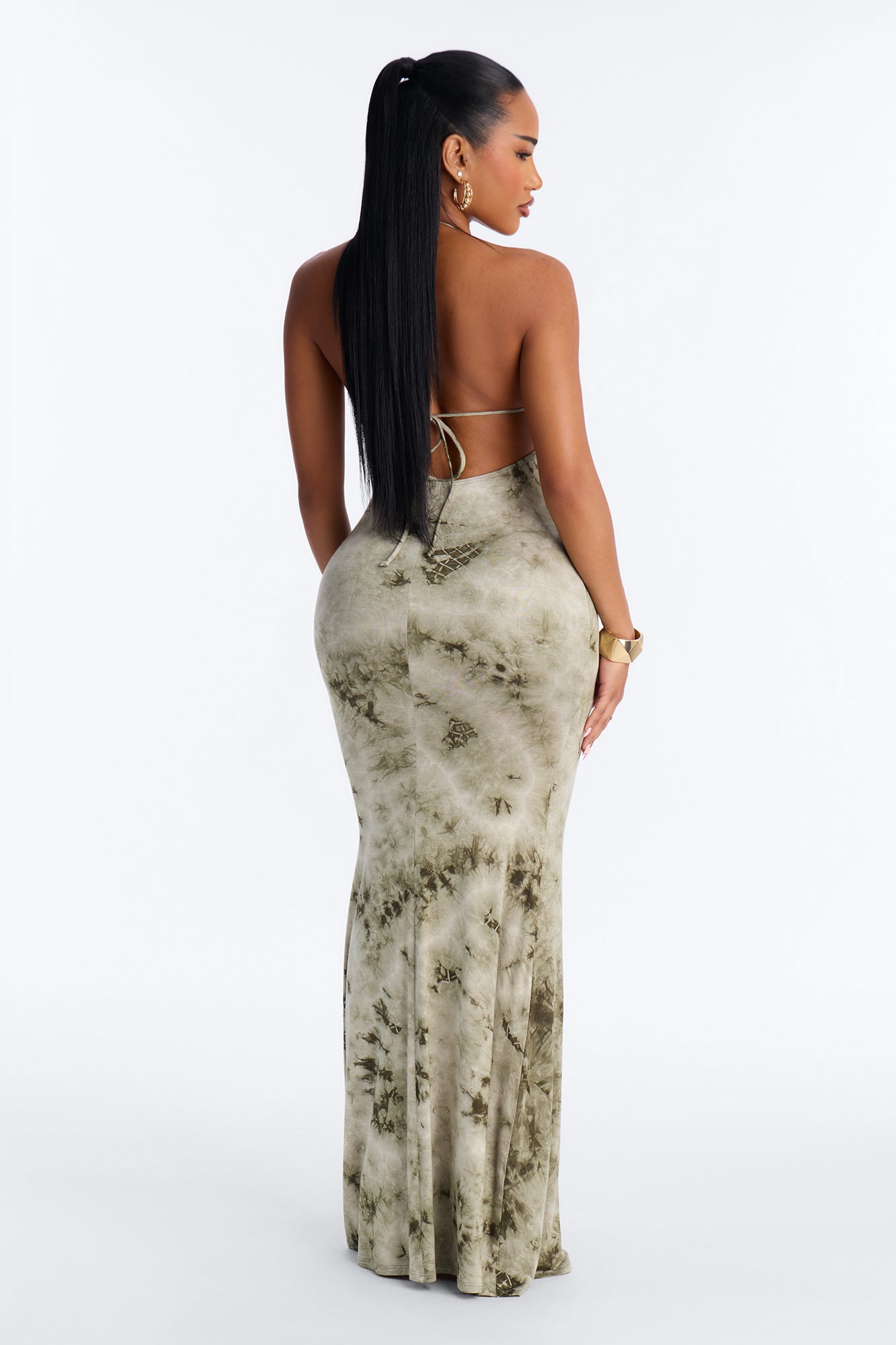 Out The Way Halter Maxi Dress - Olive NEWFASHIONEDGE